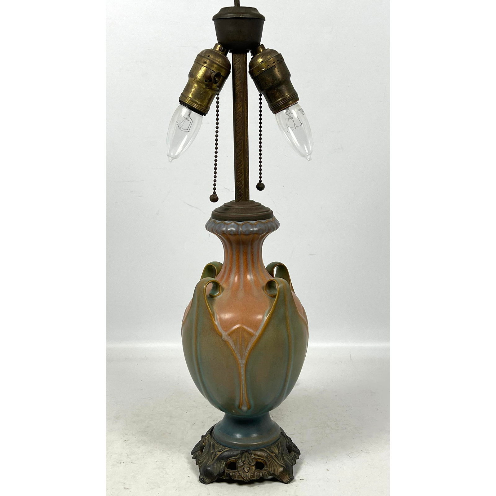 Roseville Velmoss lotus form lamp base. Factory made lamp. Nice glaze.  Amphora style. (1 of 11)