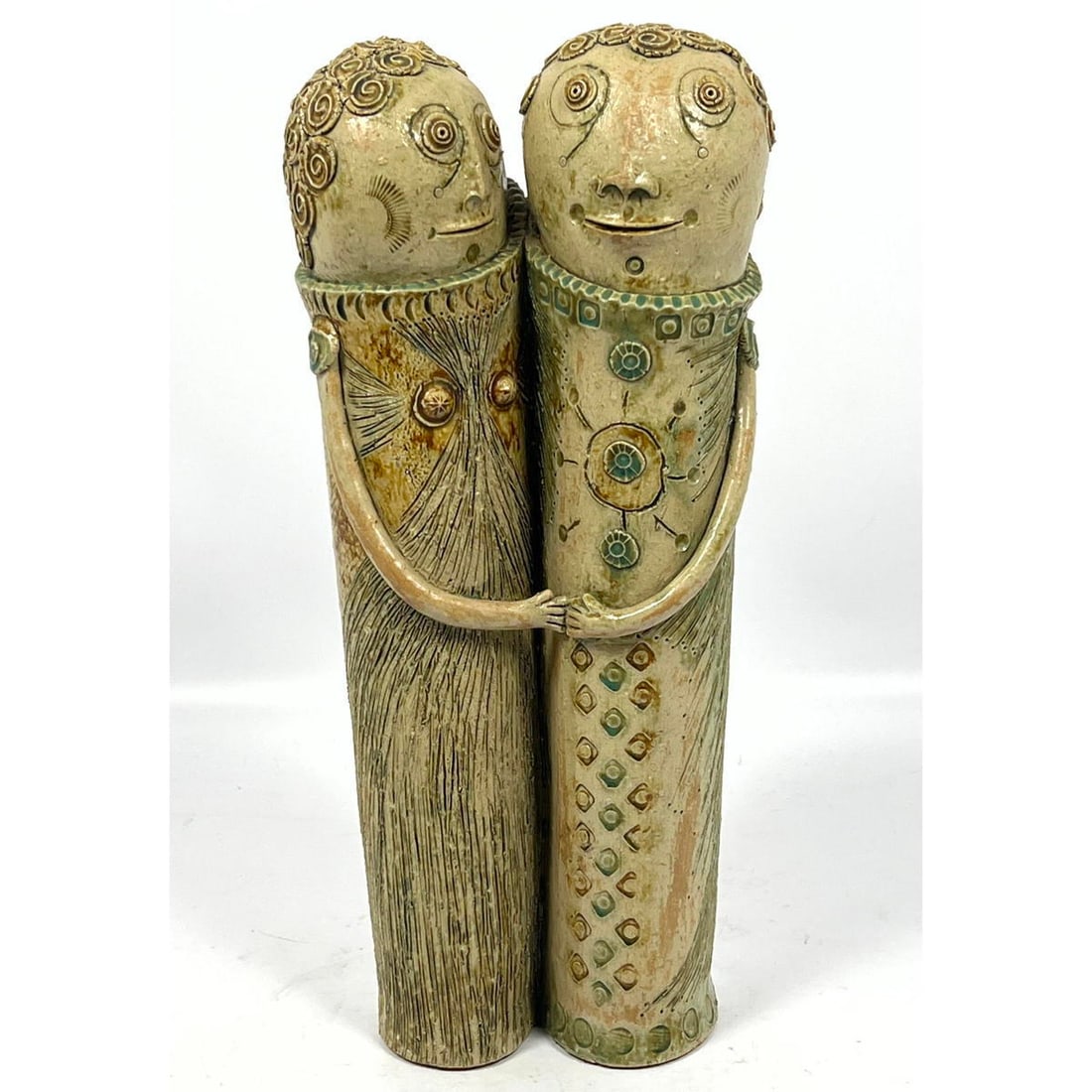 Tall HANS DE JONG Pottery Sculpture. Modernist Ceramic Figural Couple. Holland. Hard to Find Artist.: Tall HANS DE JONG Pottery Sculpture. Modernist Ceramic Figural Couple. Holland. Hard to Find Artist. Dimensions: Height: 12.5 inches, Width: 6.5 inches, Depth: 3 inches. --- US Packing and Shipping ch