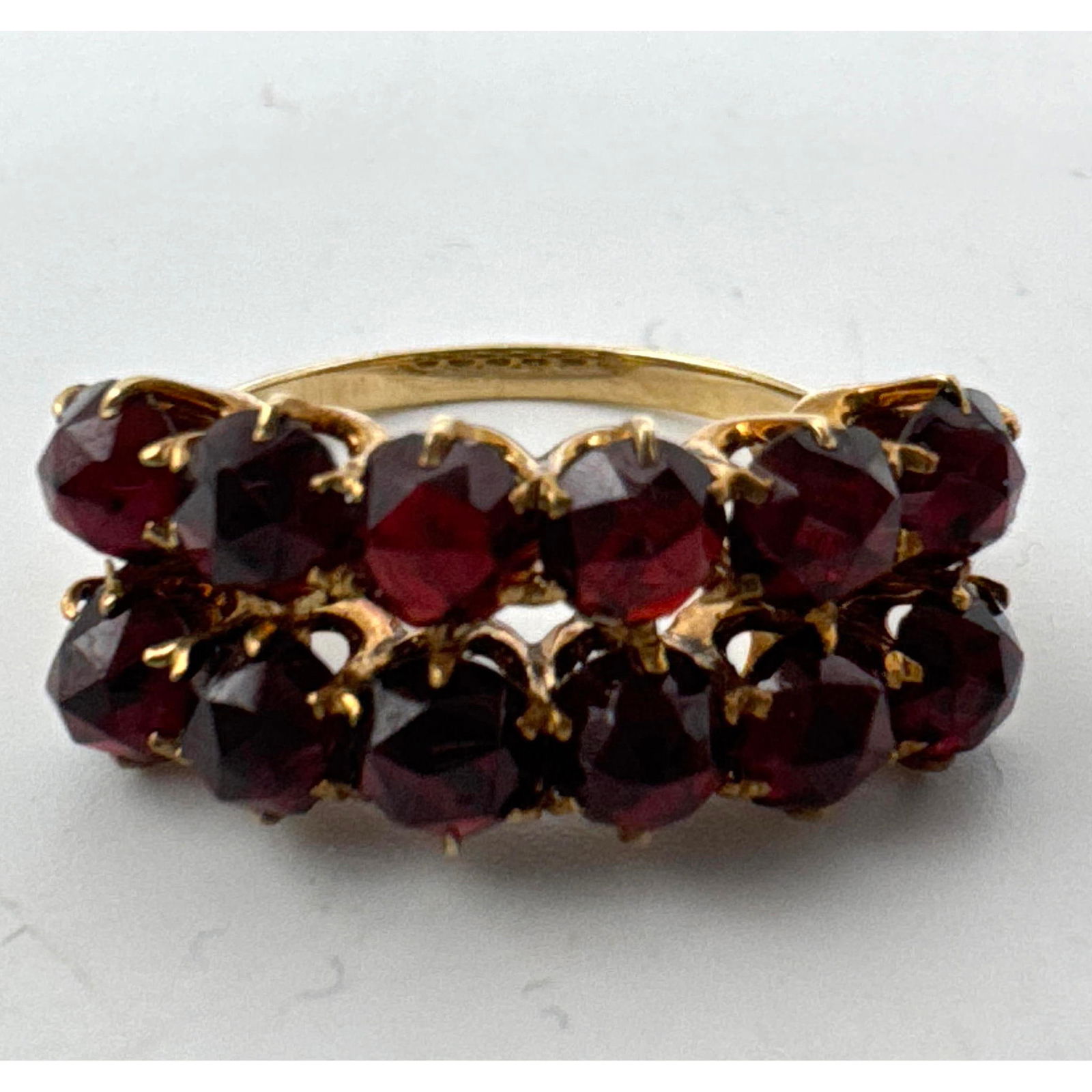 Tests 14K Gold Antique Bohemian Garnet Ring. Double row of Garnets. Tests 14K Gold. (1 of 6)
