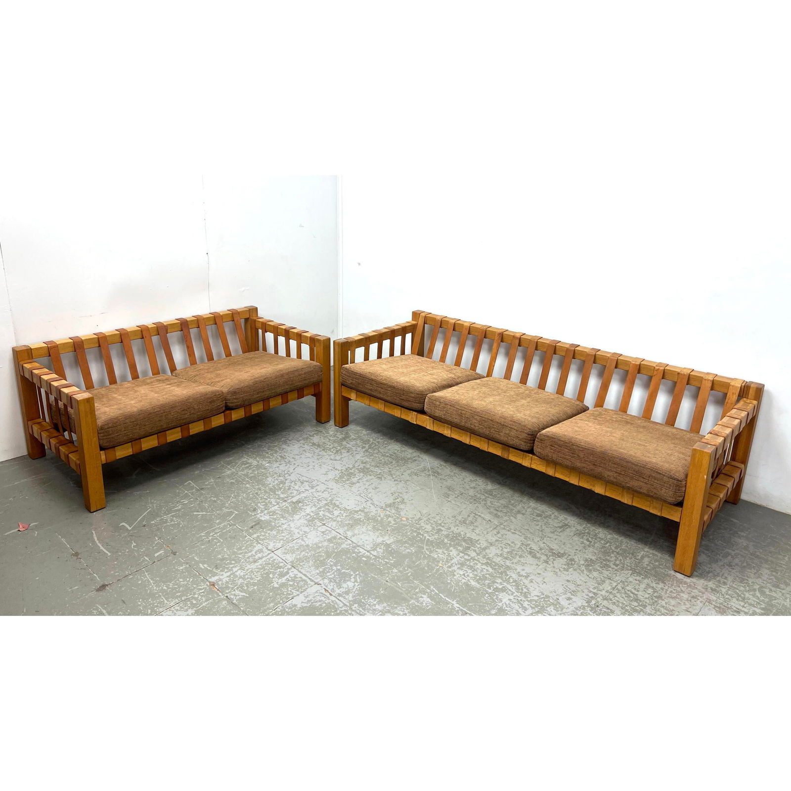 French Oak and Leather Strap Sofa and Loveseat, Extremely Sturdy Construction, Maison Regain Style (1 of 14)