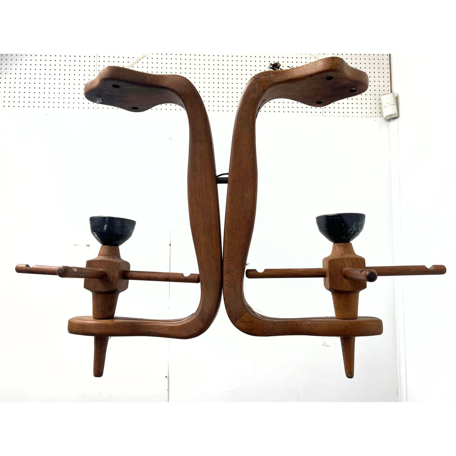 Guillerme et Chambron double Ceiling Fixture with pottery bobeches, Edition Votre Maison, Vintage: Guillerme et Chambron double Ceiling Fixture with pottery bobeches, Edition Votre Maison, Vintage Dimensions: Height: 22 inches, Width: 31 inches, Depth: 15 inches. --- - We offer curbside delivery fo