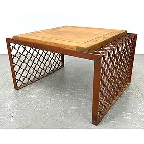 Jean Royere style French Industrial Modernist Iron Wood Coffee Table. Decorative iron grill form 3 S (1 of 9)