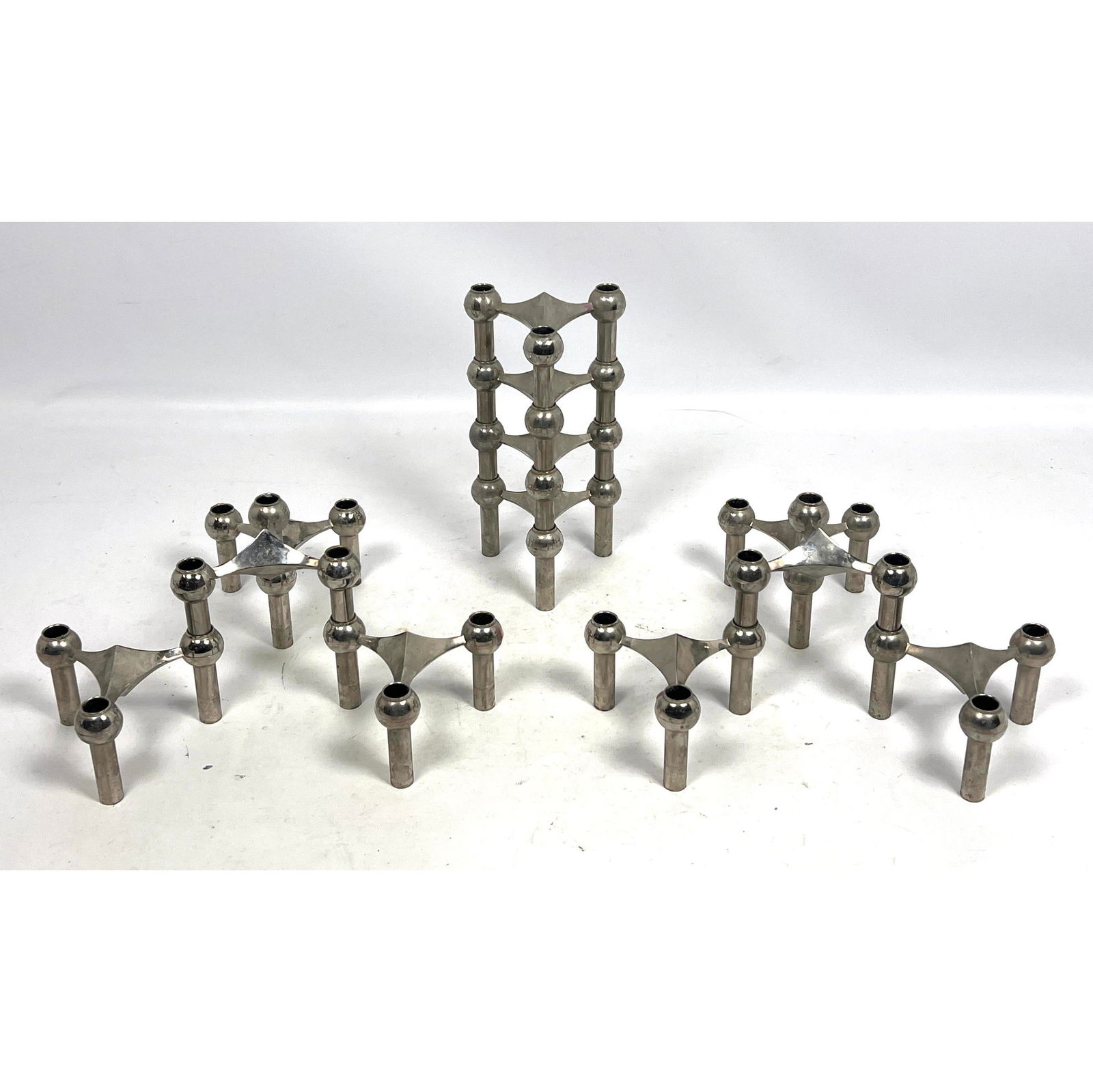 12pc NAGEL Stacking Candle Holders. Modern kinetic sculpture. Interlocking stacking design allows fo (1 of 10)