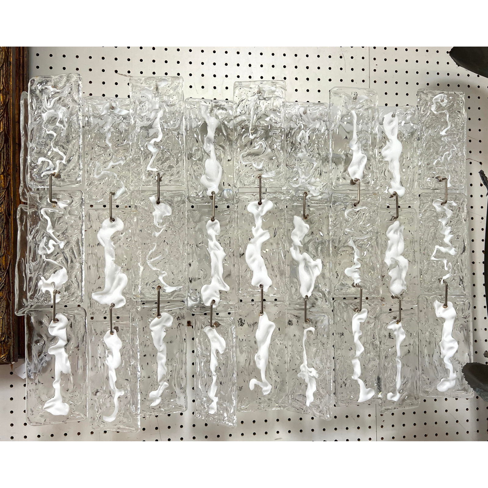 Large Mazzega Murano white and clear swirl glass wall-mount fixture, vintage. (1 of 9)