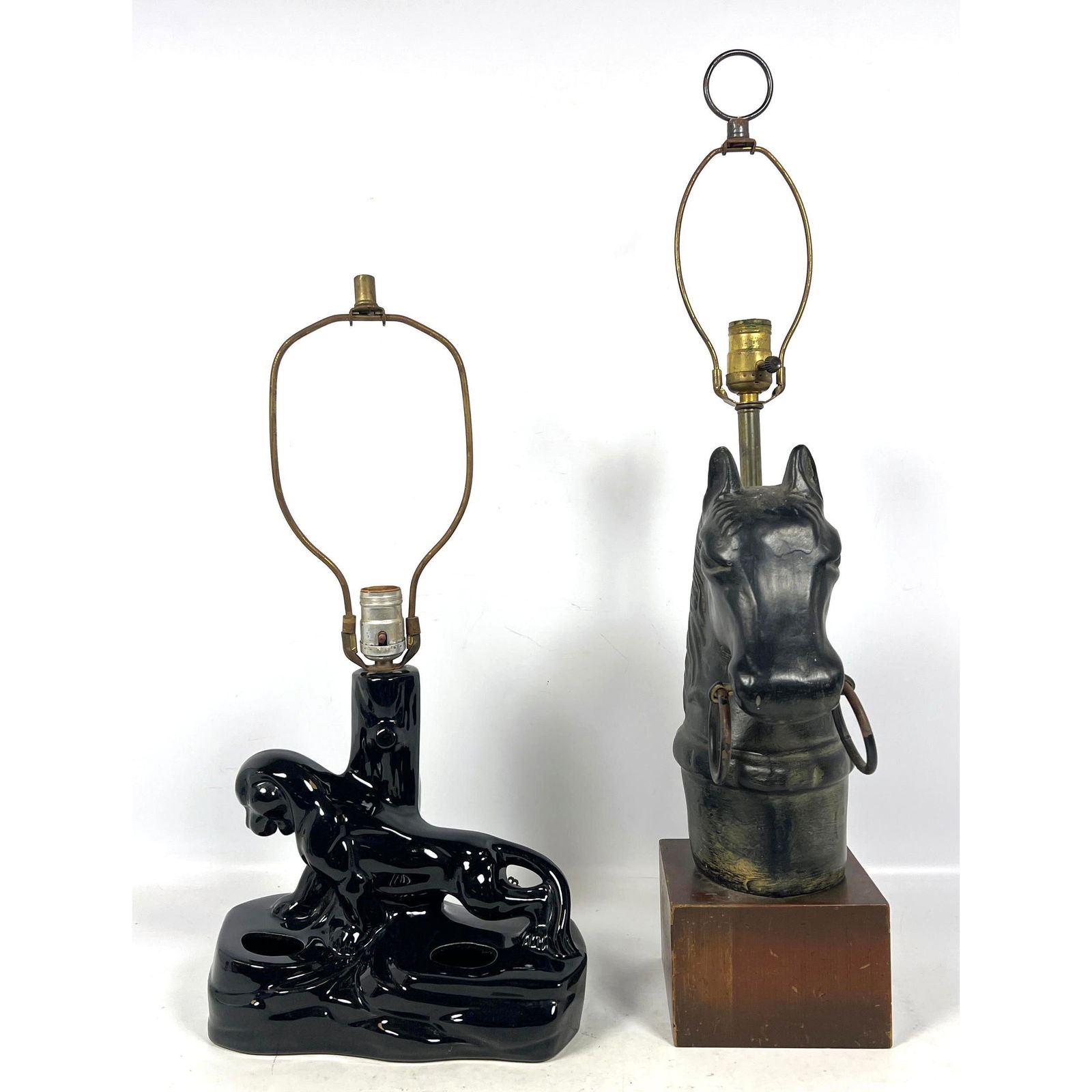 2PC Black Panther ceramic table lamp and Brach Allen plaster horse head table lamp (1 of 16)