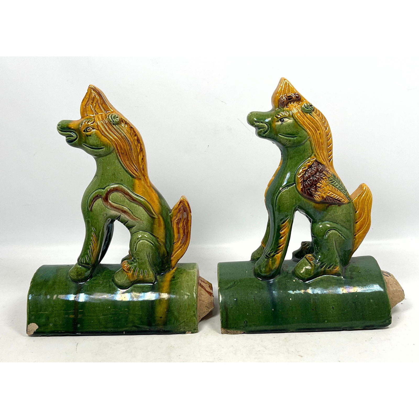 Pr Chinese Glazed Pottery Figural Roof Tiles. (1 of 13)