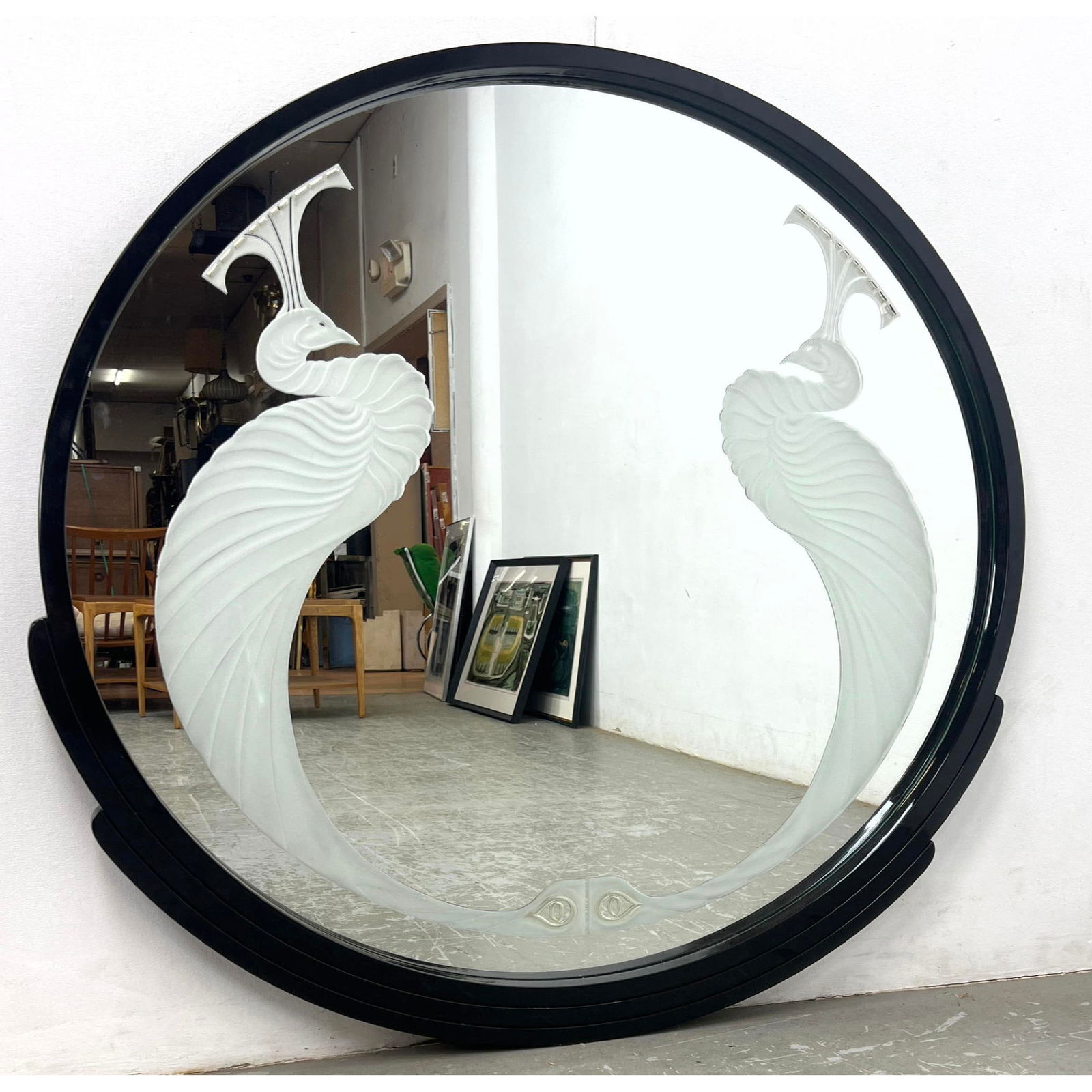 Large Decorator Wall Mirror Engraved Peacock Design. (1 of 9)