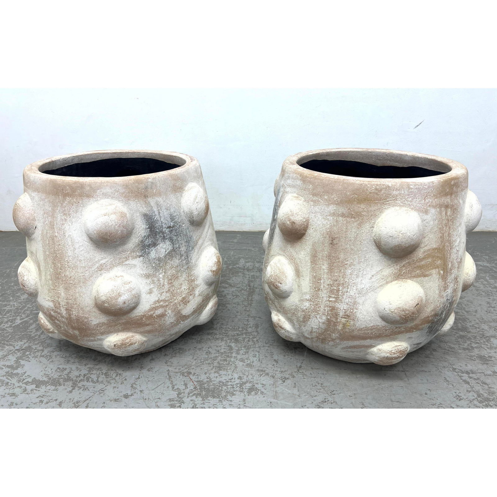 Pair large 21 inch terra cotta bumpy pots.  architectural design. Outdoor Garden. (1 of 10)
