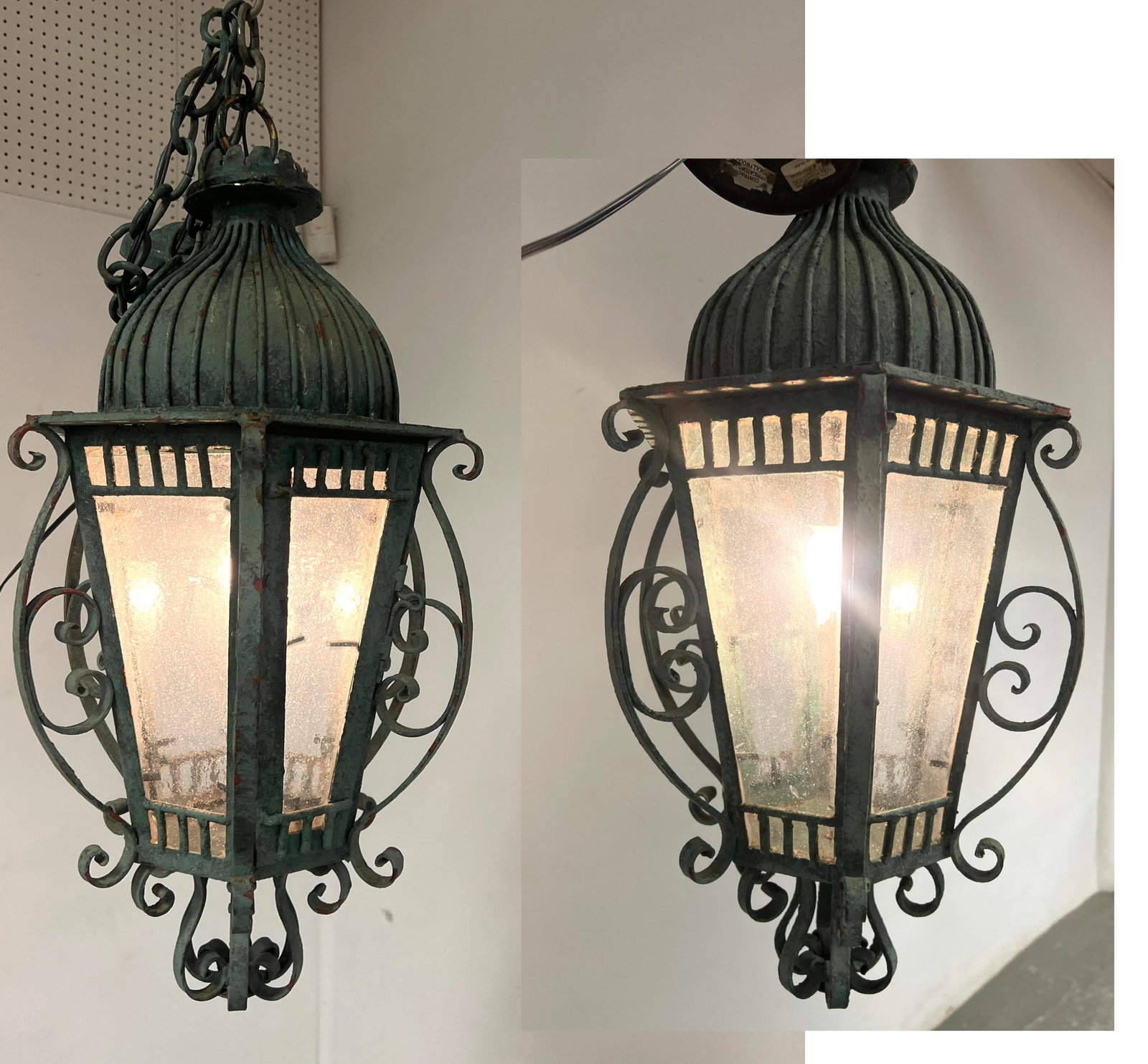 2 pcs Large Patinated Metal hanging lanterns. (1 of 16)