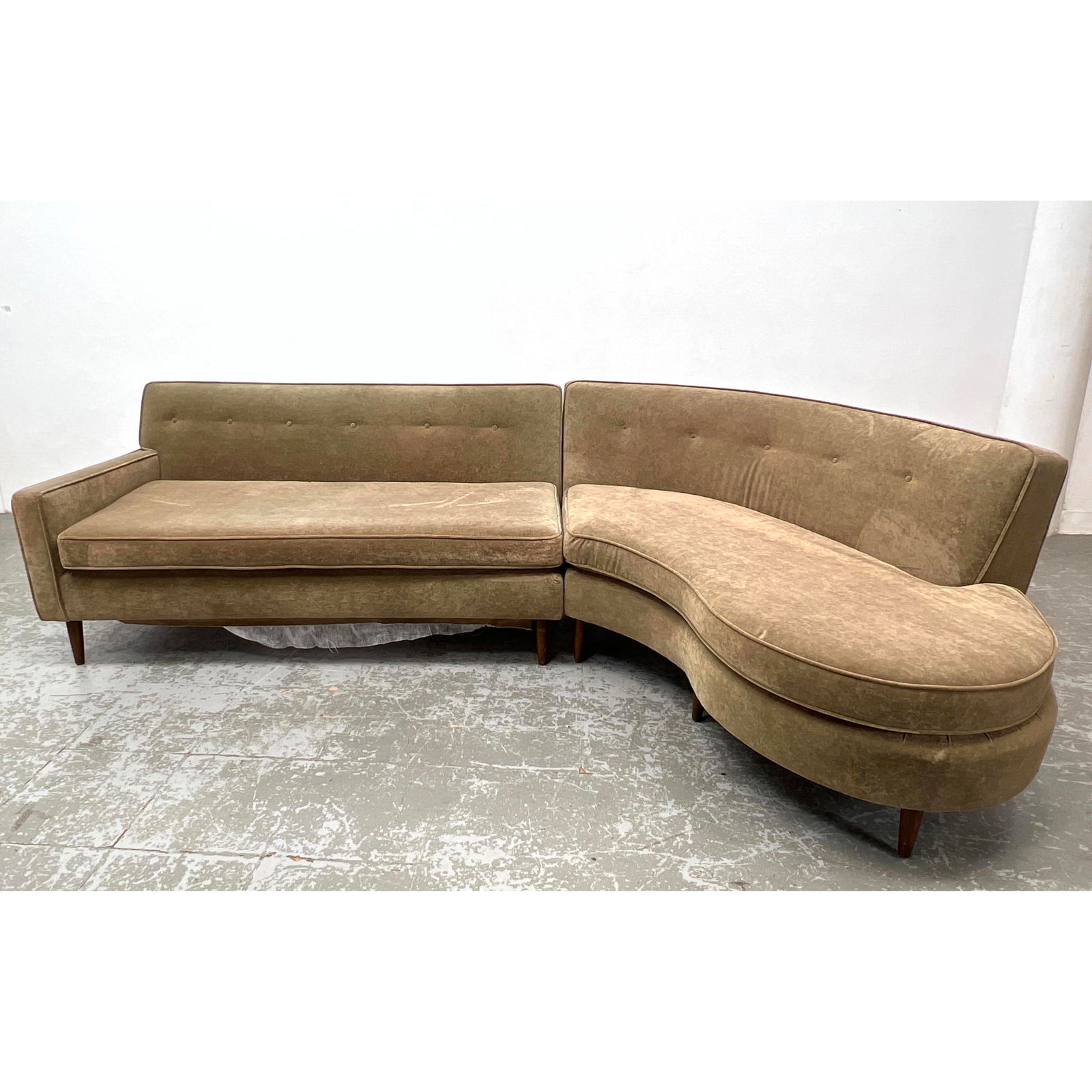 Mid Century Modern Curved Sofa Sectional. 2 Section. Reupholstered 2019 (1 of 15)