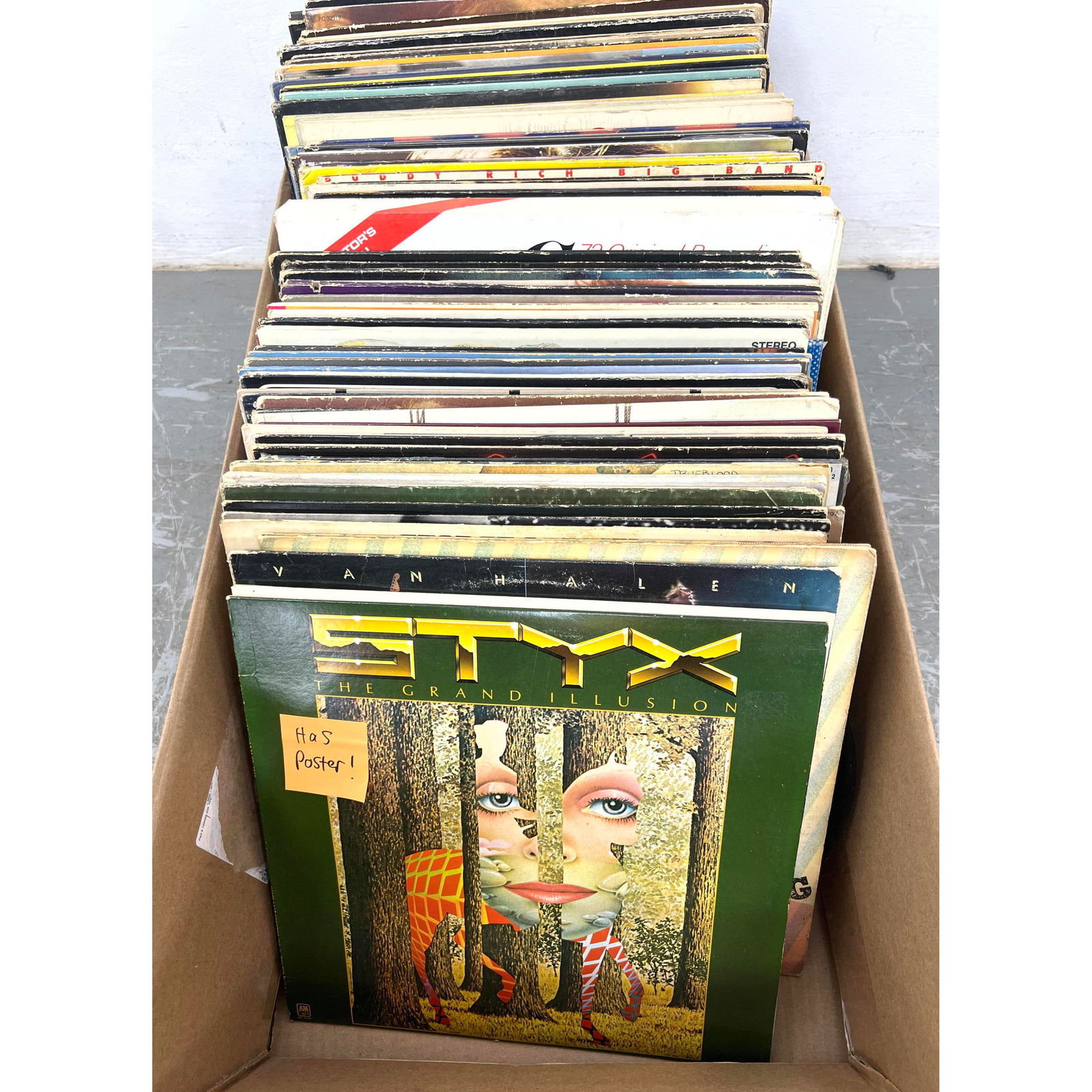 Large 84 LP records various artists.  STYX, Springsteen, Elvis, Ella, Beach Boys, Jim Croce, Stevie (1 of 10)