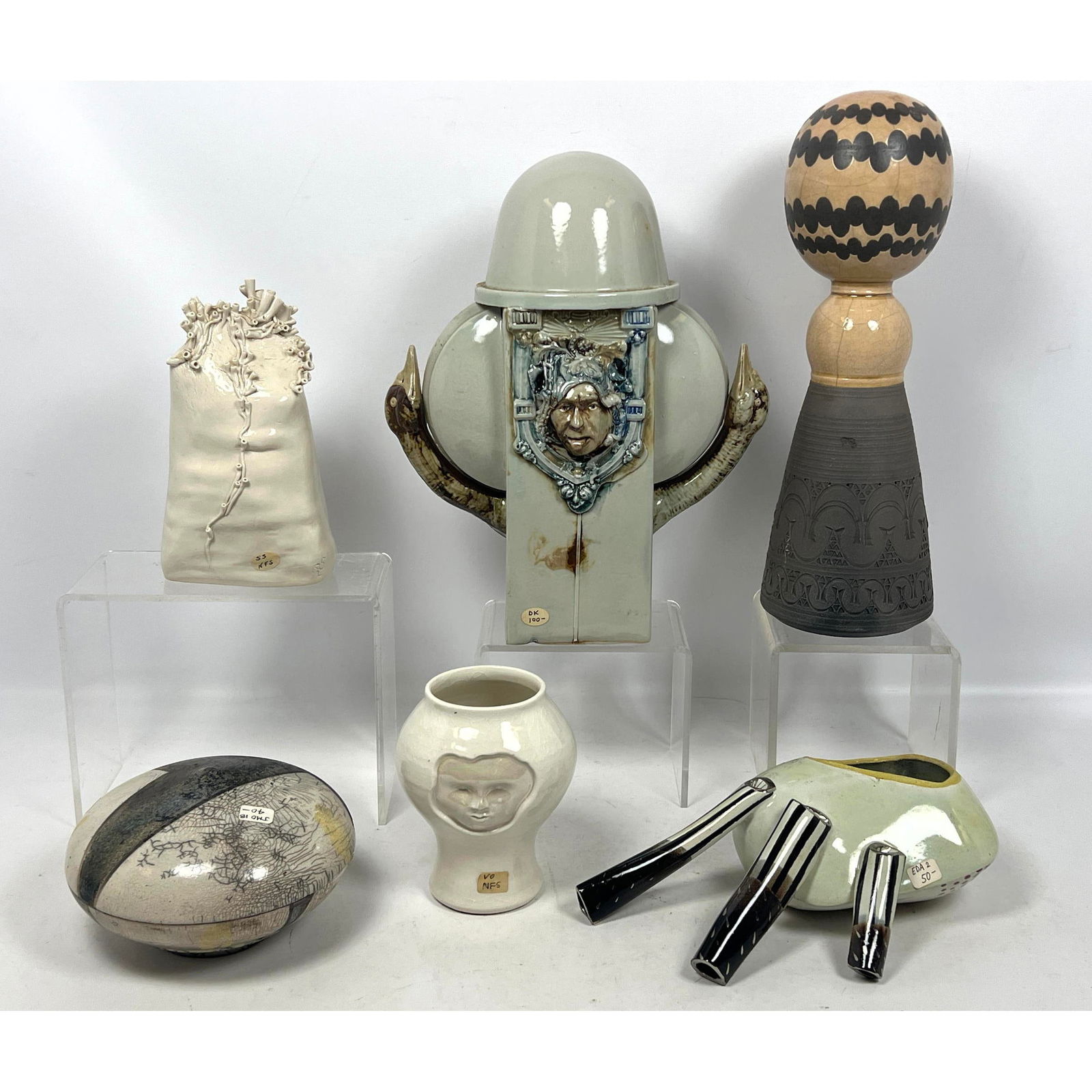 6pcs Studio Pottery NEW Old Store Stock stored from Closed Craft Gallery. Most artist Signed. Figura (1 of 20)