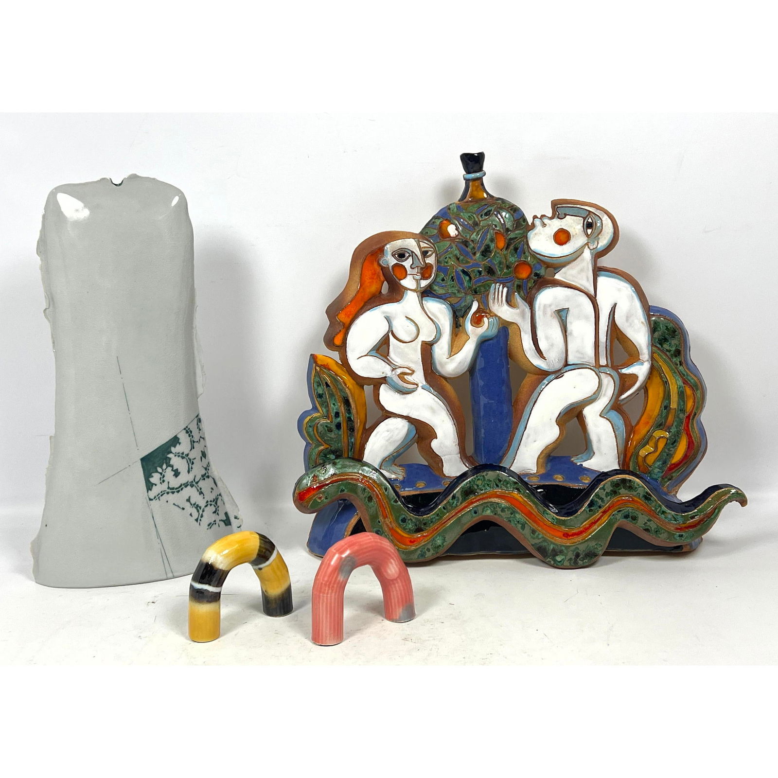4pcs Studio Pottery NEW Old Store Stock stored from Closed Craft Gallery. Colorful plaque, Vase, 2pc (1 of 20)