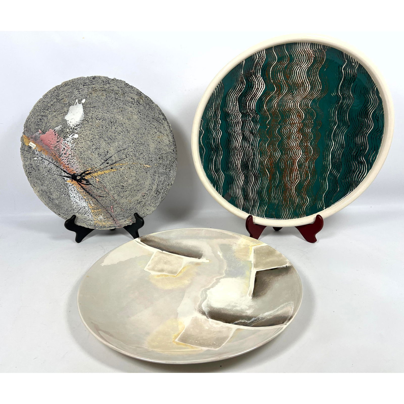 3pcs Studio Pottery Chargers NEW Old Store Stock stored from Closed Craft Gallery. Signed. (1 of 16)