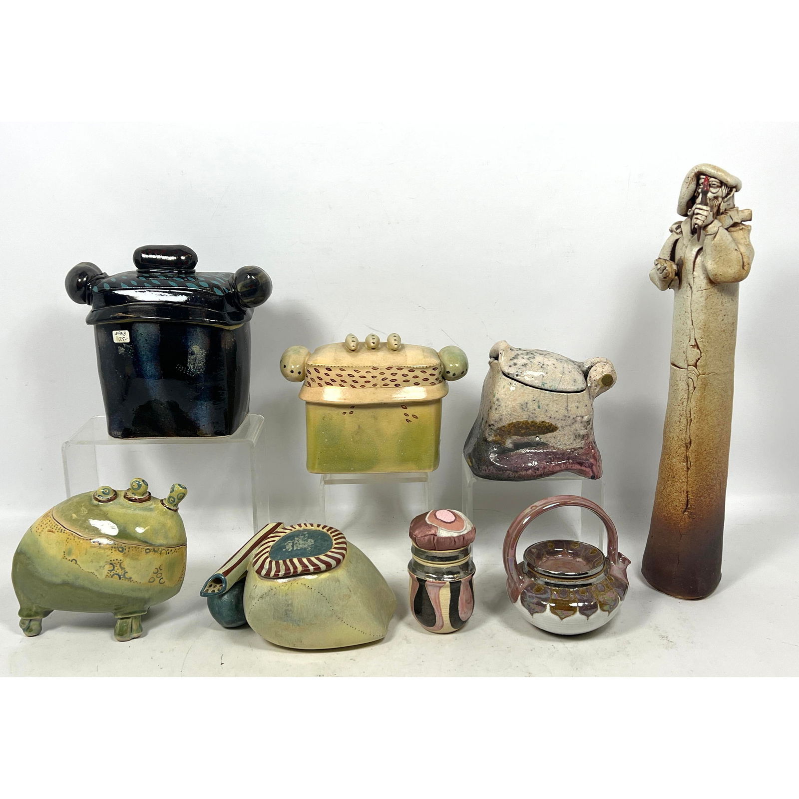 8pcs Studio Pottery NEW Old Store Stock stored from Closed Craft Gallery. Covered vessels figure etc (1 of 20)