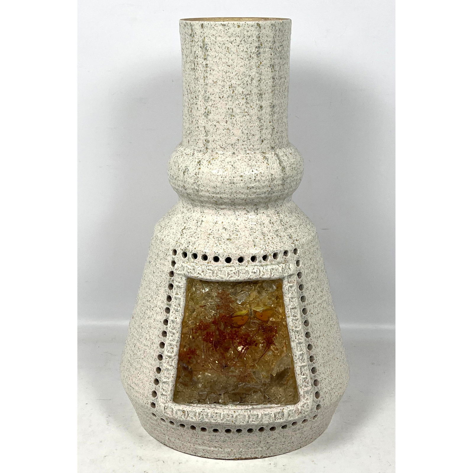Mid Century Modern Brutalist Hand made lamp base with resin-flower inlay. (1 of 12)