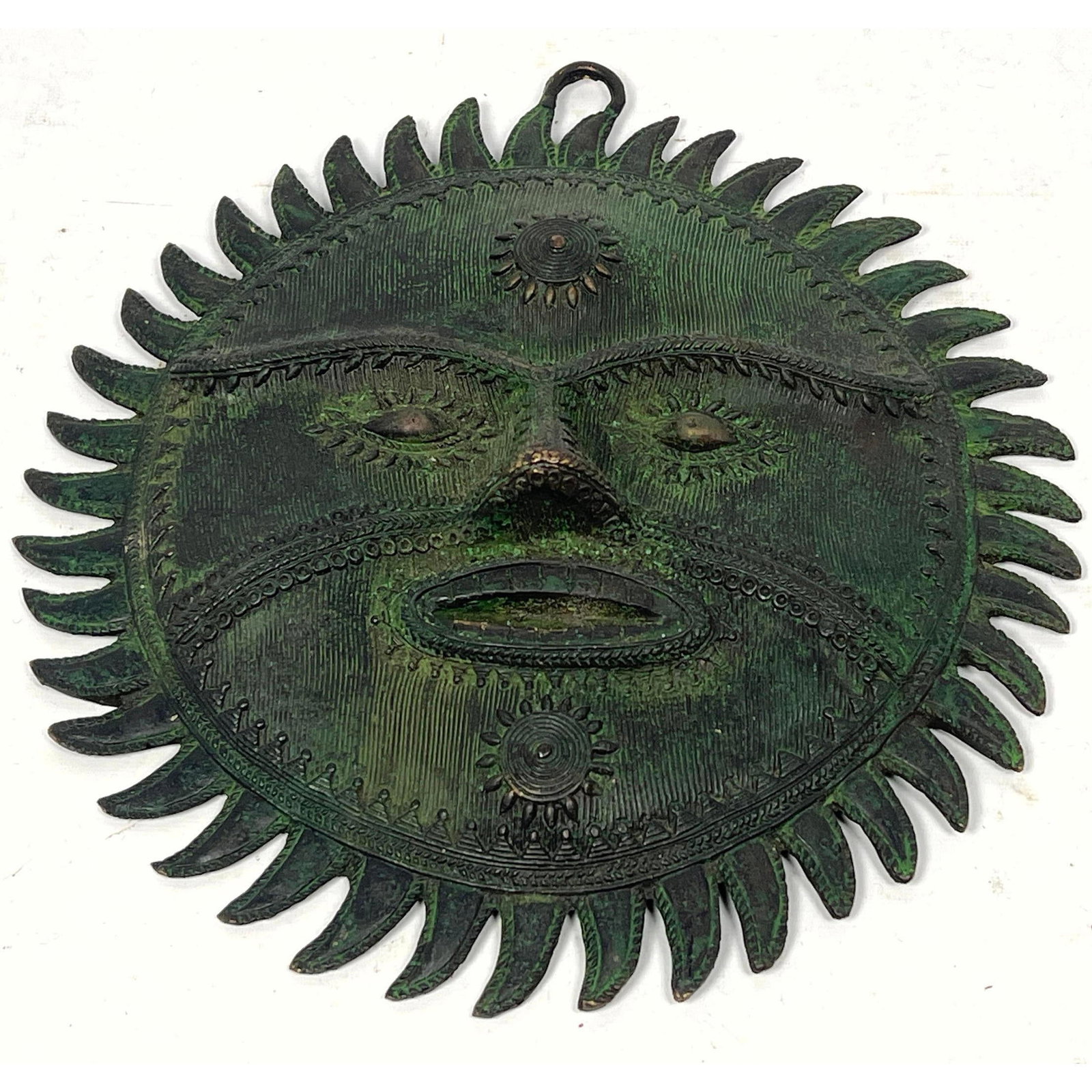 Bronze Sun Disc Hanging Wall Sculpture.: Bronze Sun Disc Hanging Wall Sculpture. Dimensions: Height: 10.75 inches, Width: 10.75 inches, Depth: 2 inches. --- - We offer curbside delivery for most items to NYC, Manhattan, Close Brooklyn, Hobok