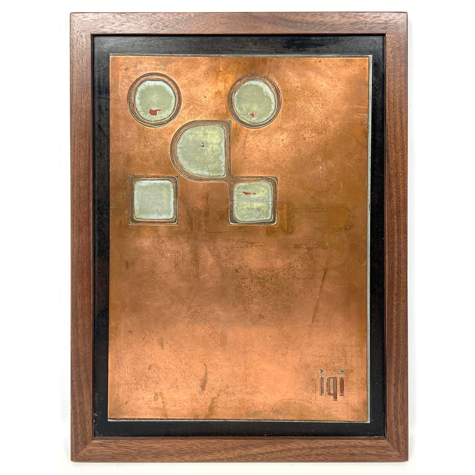 Vintage IQI Brass Etched Print Plate Framed Wall Art. Mid Century Modern (1 of 8)