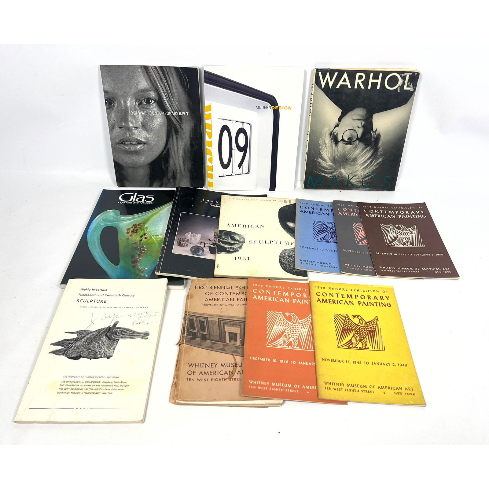 Lot of MCM Art, Crafts Books, catalogues, etc. WARHOL Makos Book. American Sculpture 1951. WHITNEY F (1 of 20)