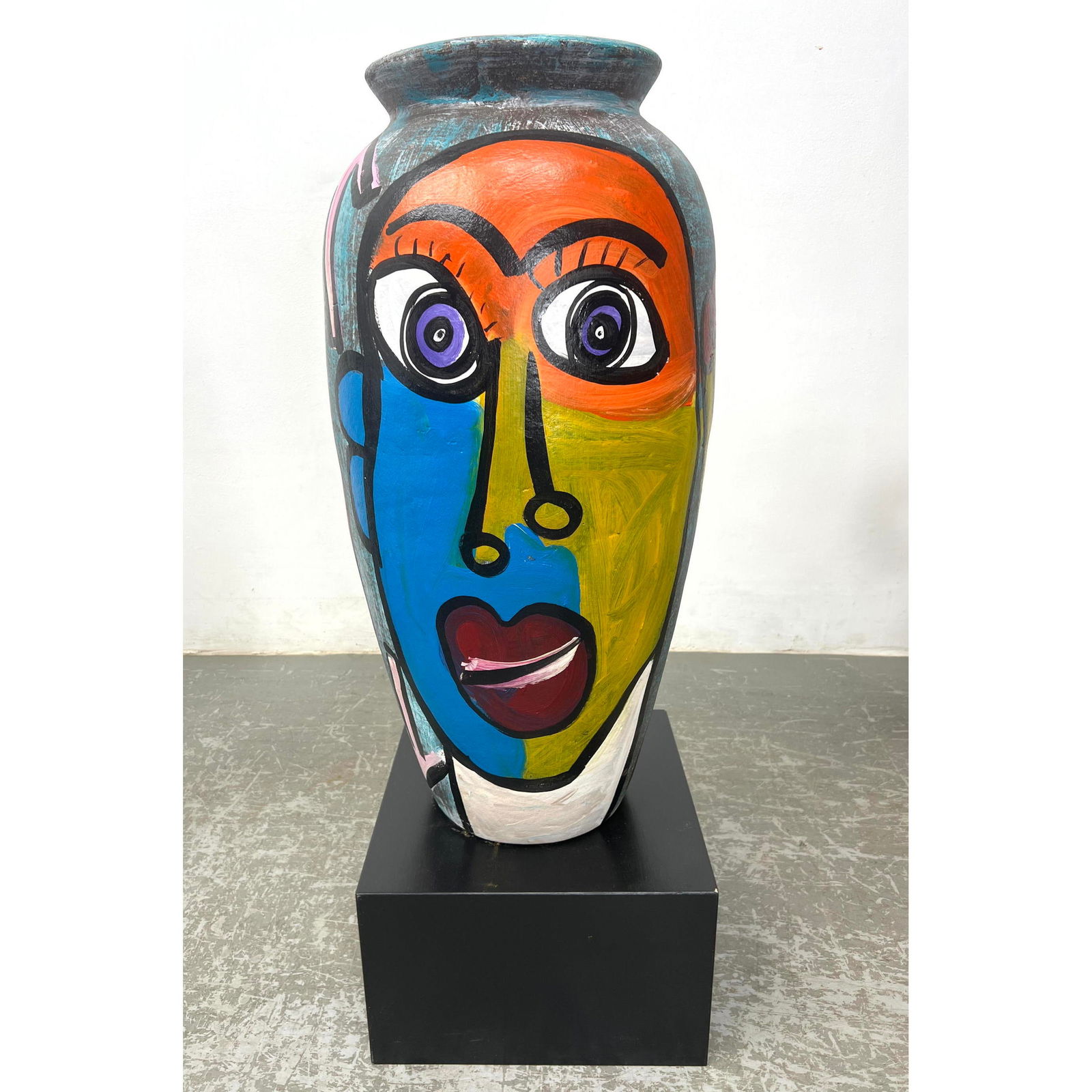 Robert Keil 44" Tall Art Pottery Large Vase Sculpture. Comes with square pedestal. Colorful Painted (1 of 9)