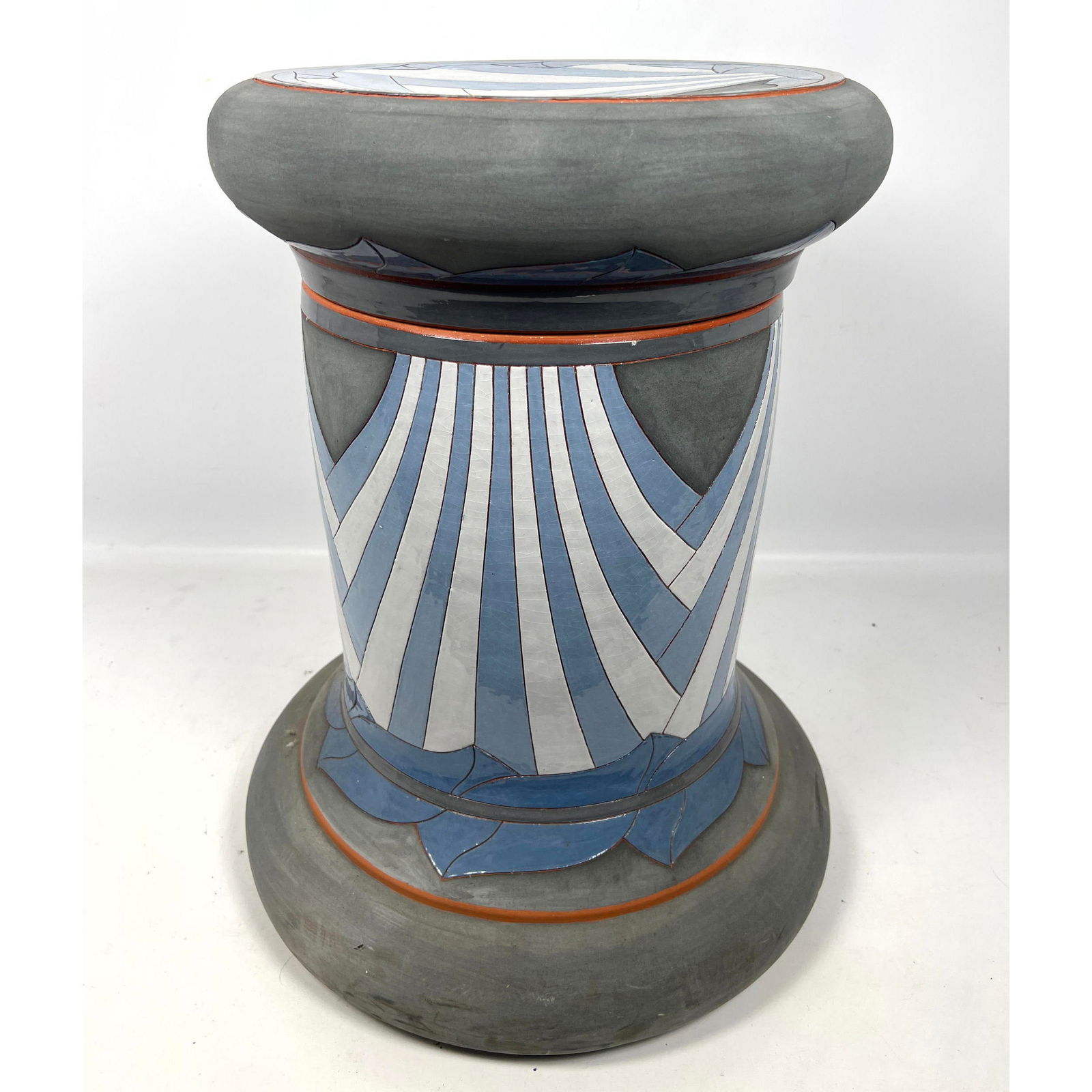 Don Cornett attributed American Studio Art Pottery Pedestal. Lidded Stand. Glazed Incised Designs. T (1 of 13)