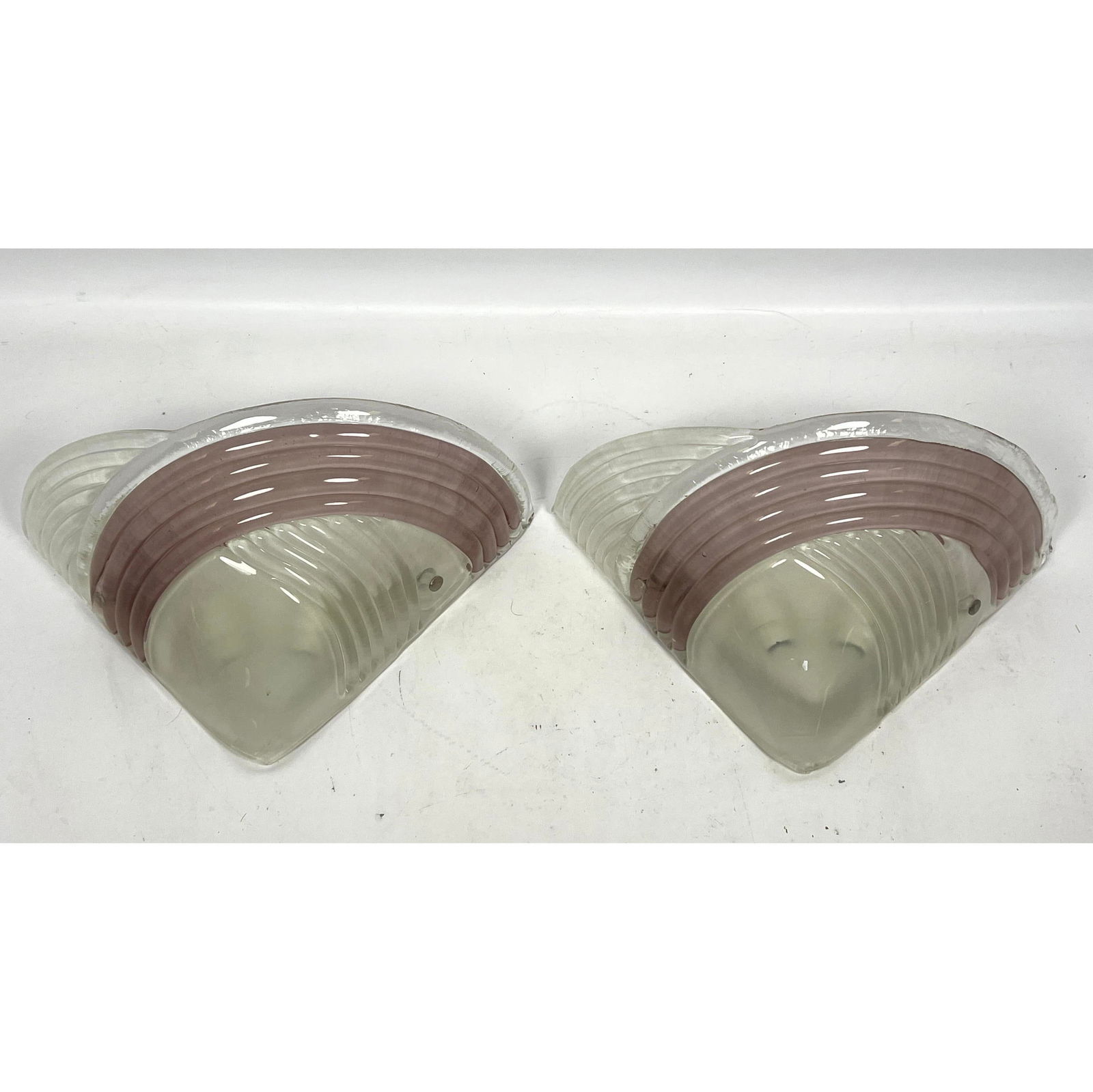 Pr Mazzega inspired Glass Art Deco style Wall Sconces. Clear with Pale Amethyst Glass Accents. (1 of 11)