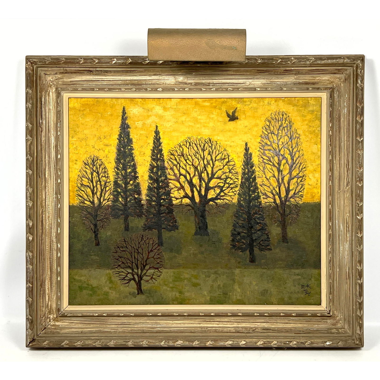 MICHAEL KUNCEVICH Fall Winter Trees Oil Painting. Modernist Landscape with Bare Trees and Flying Bir (1 of 11)