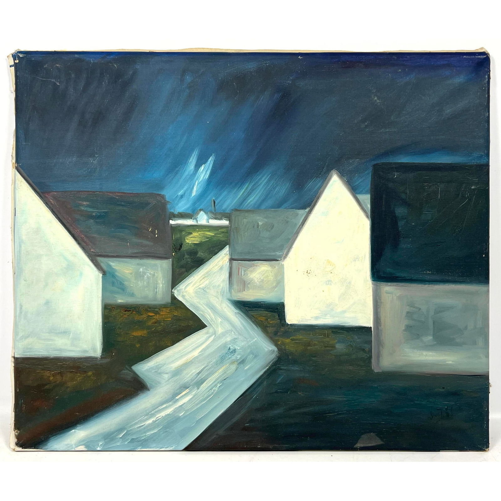 Abstract vintage Danish oil painting, signed lightly and illegibly (1 of 9)