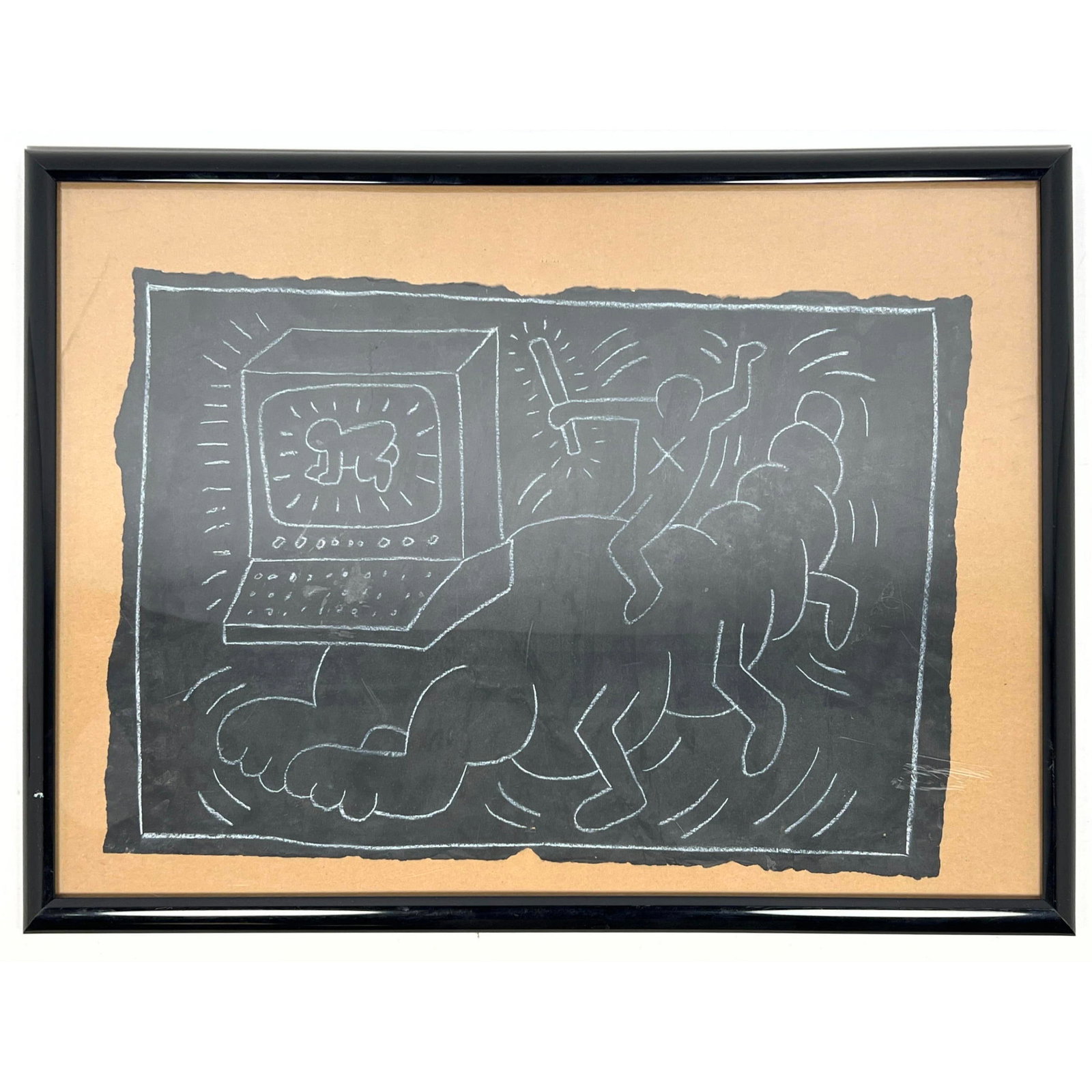 KEITH HARING style chalk subway drawing. Framed. (1 of 6)