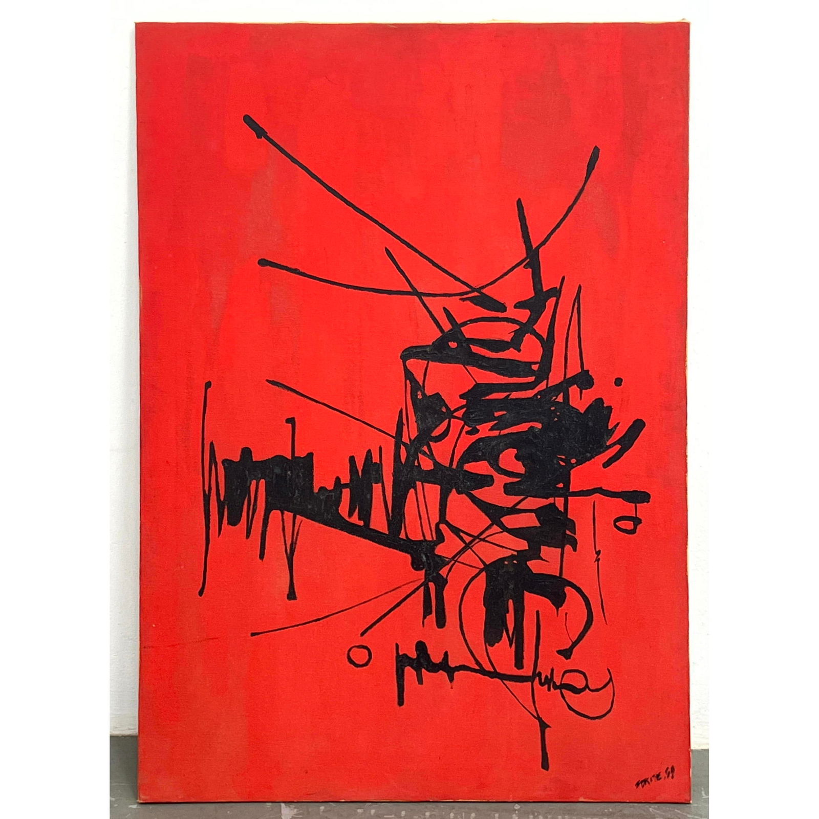 Abstract Modern Painting in the style of Georges MATHIEU: Abstract Modern Painting in the style of Georges MATHIEU Dimensions: Height: 36 inches, Width: 24 inches. --- - We offer curbside delivery for most items to NYC, Manhattan, Close Brooklyn, Hoboken abo