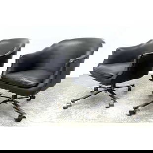Pr Nicos Zographos Leather rolling office chairs with solid bronze base by Nicos Zographos. Label.: Pr Nicos Zographos Leather rolling office chairs with solid bronze base by Nicos Zographos. Label. Dimensions: Height: 30 inches, Width: 24.5 inches, Depth: 27 inches. - Seat Height: 18 inches --- - W
