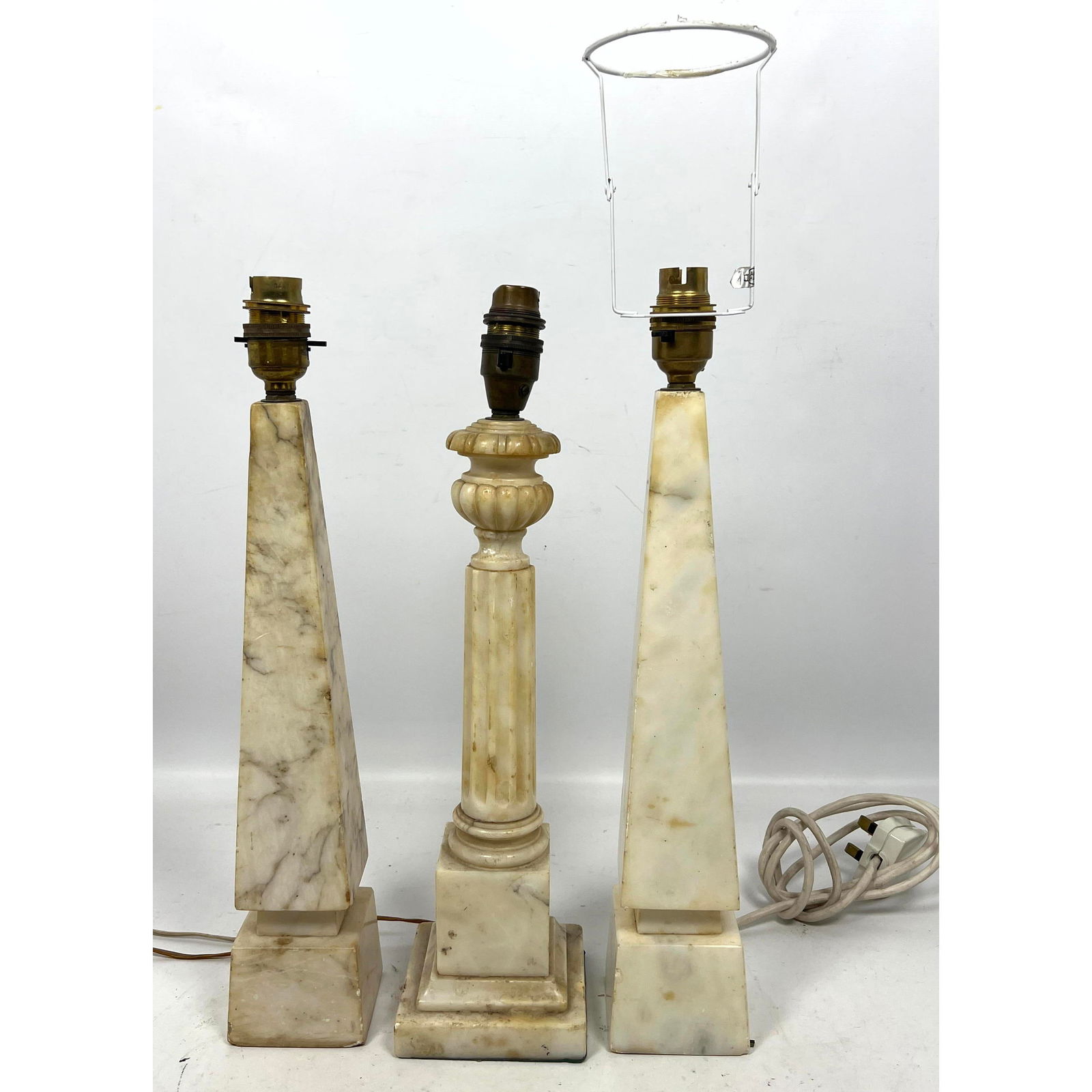 3pc Marble or Alabaster Architectural Table Lamps. 2 Obelisks and 1 Fluted Column. (1 of 15)