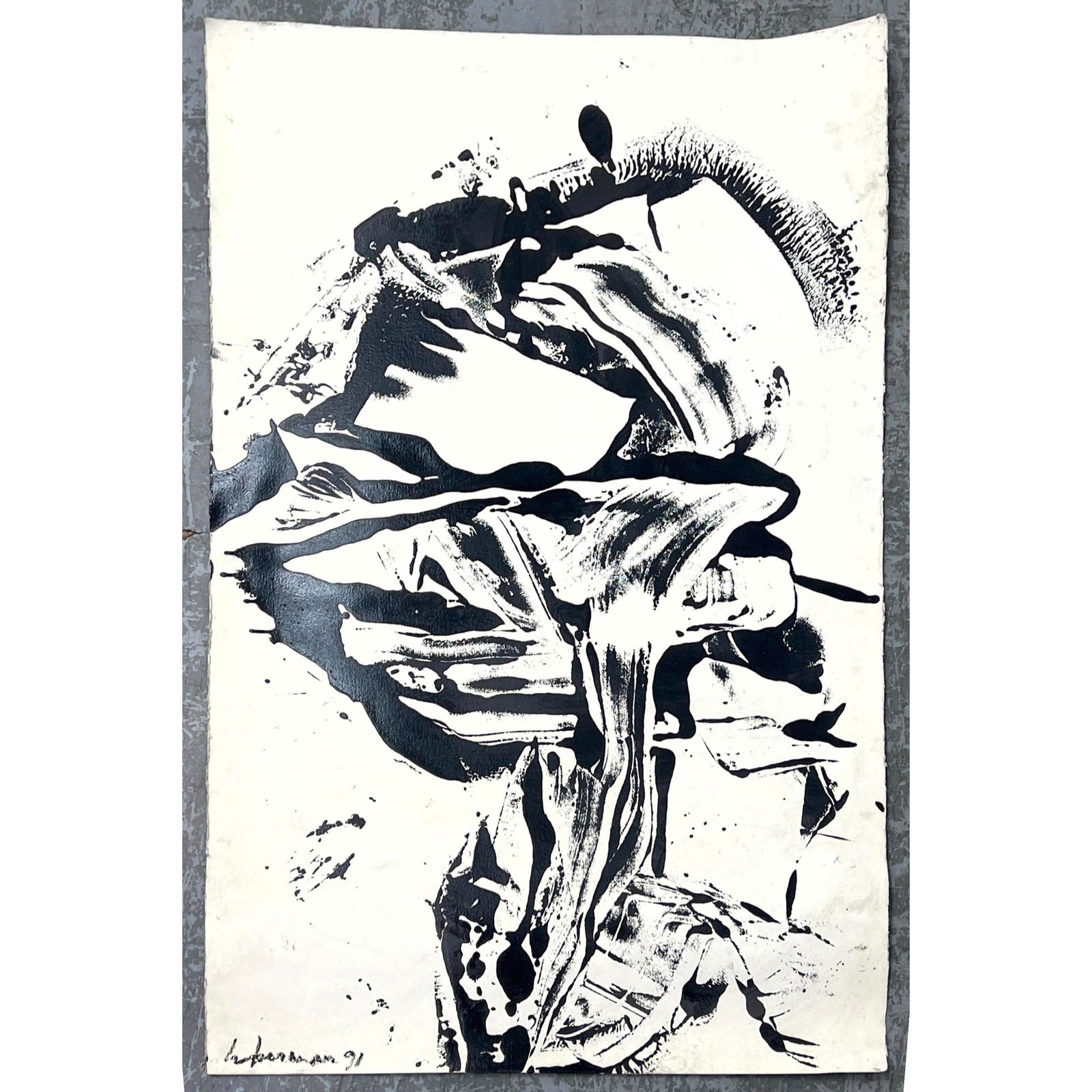 ALEXANDER LIBERMAN Ink Stain Abstract Painting. 5' Tall. Signed and Dated 91. (1 of 5)