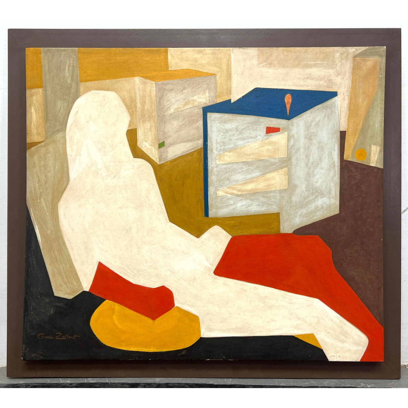 Large GENE ZOLBERT Modernist Figural Painting. "Out of Body Experience" Signed on Canvas. Paper labe (1 of 12)