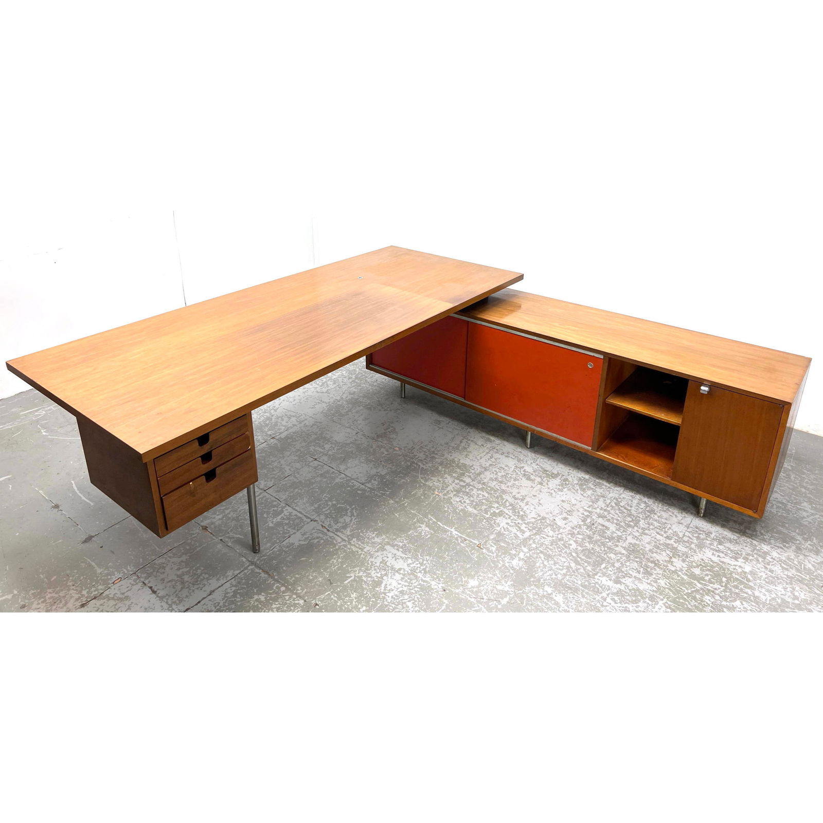 George Nelson Herman Miller Executive Desk. return still has metal basket. Red sliding doors. (1 of 20)