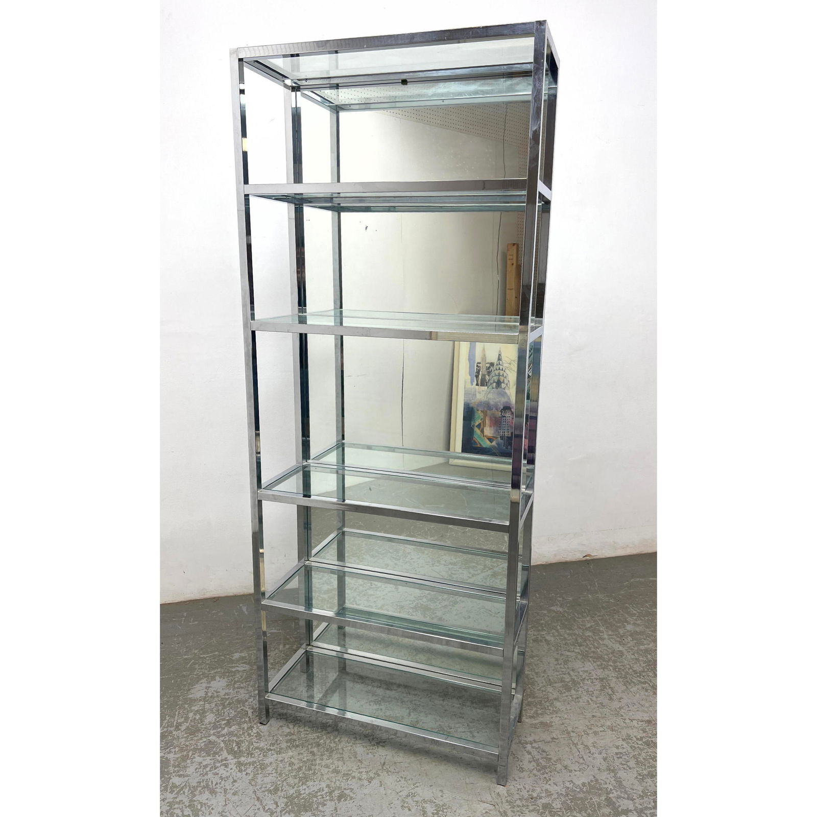 Modernist Chrome Frame Glass Shelves Etagere. Display Shelves. (1 of 6)