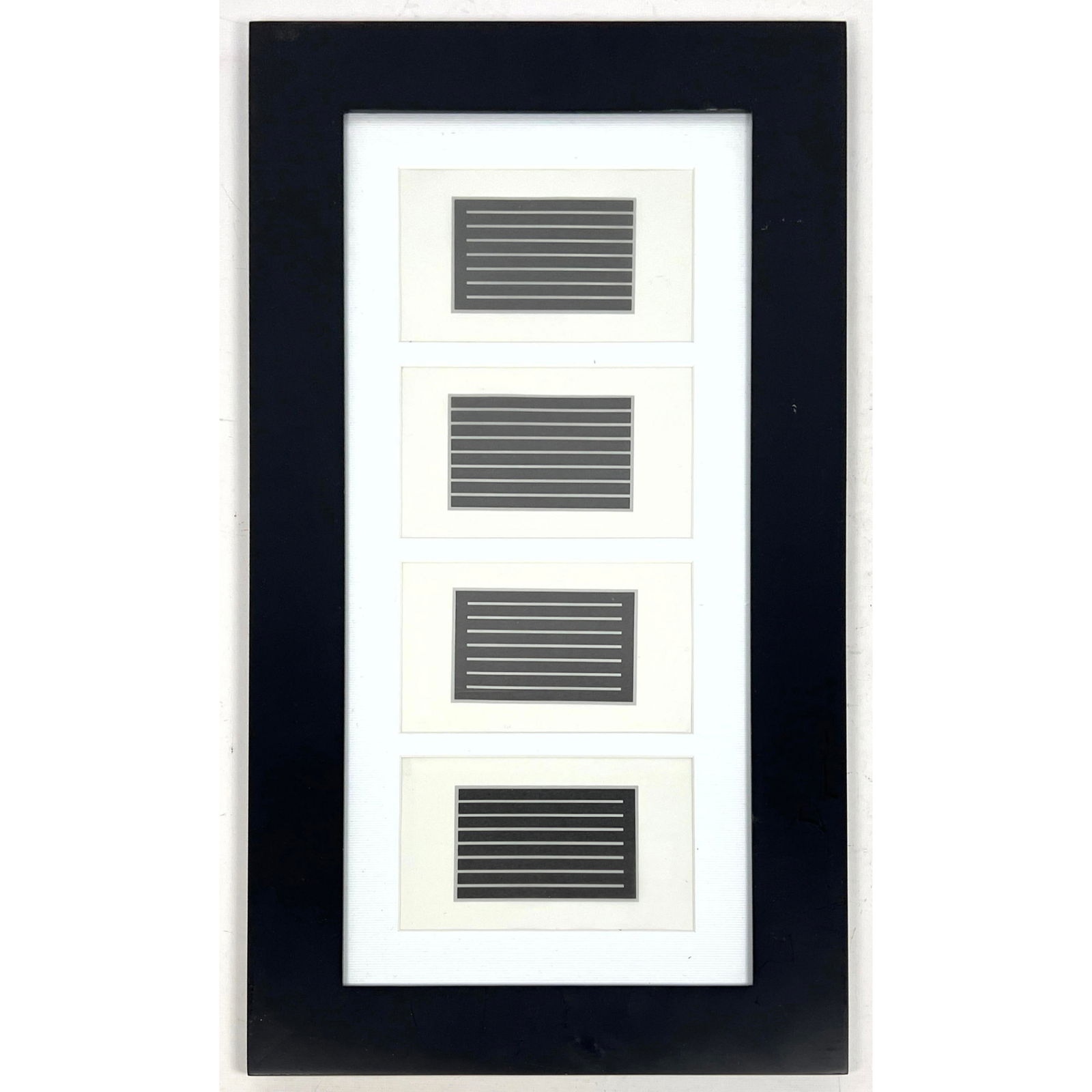 DONALD JUDD The Last Editions 1994 4 piece miniature prints on Vellum Marked on back from Brook Alex: DONALD JUDD The Last Editions 1994 4 piece miniature prints on Vellum Marked on back from Brook Alexander Gallery Dimensions: Frame Height: 21 inches, Frame Width: 11 inches. - Image Size: Image Heigh