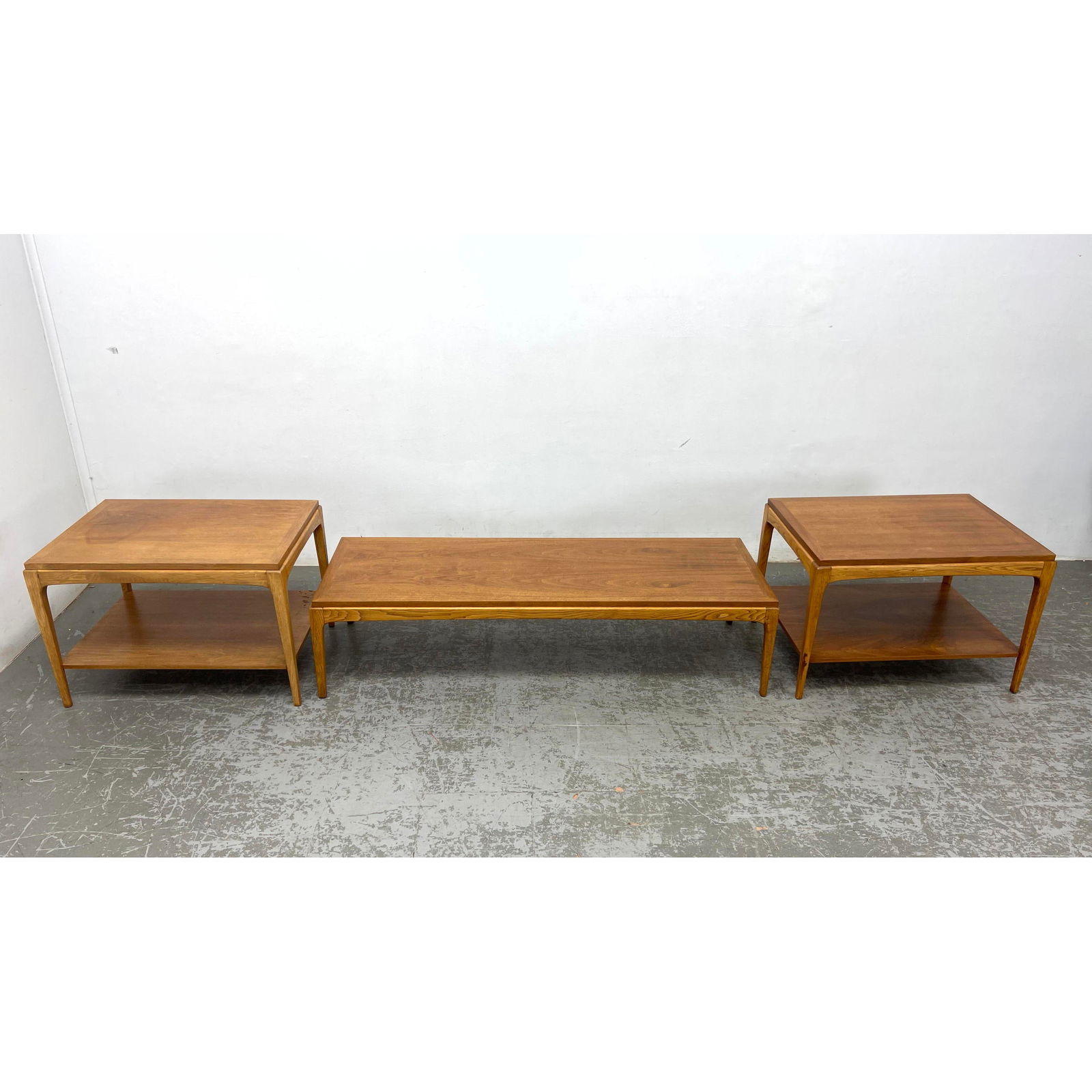 Lot 3 American Modern Wood Tables. LANE. Walnut Coffee Table. Two End Side Tables. (1 of 15)