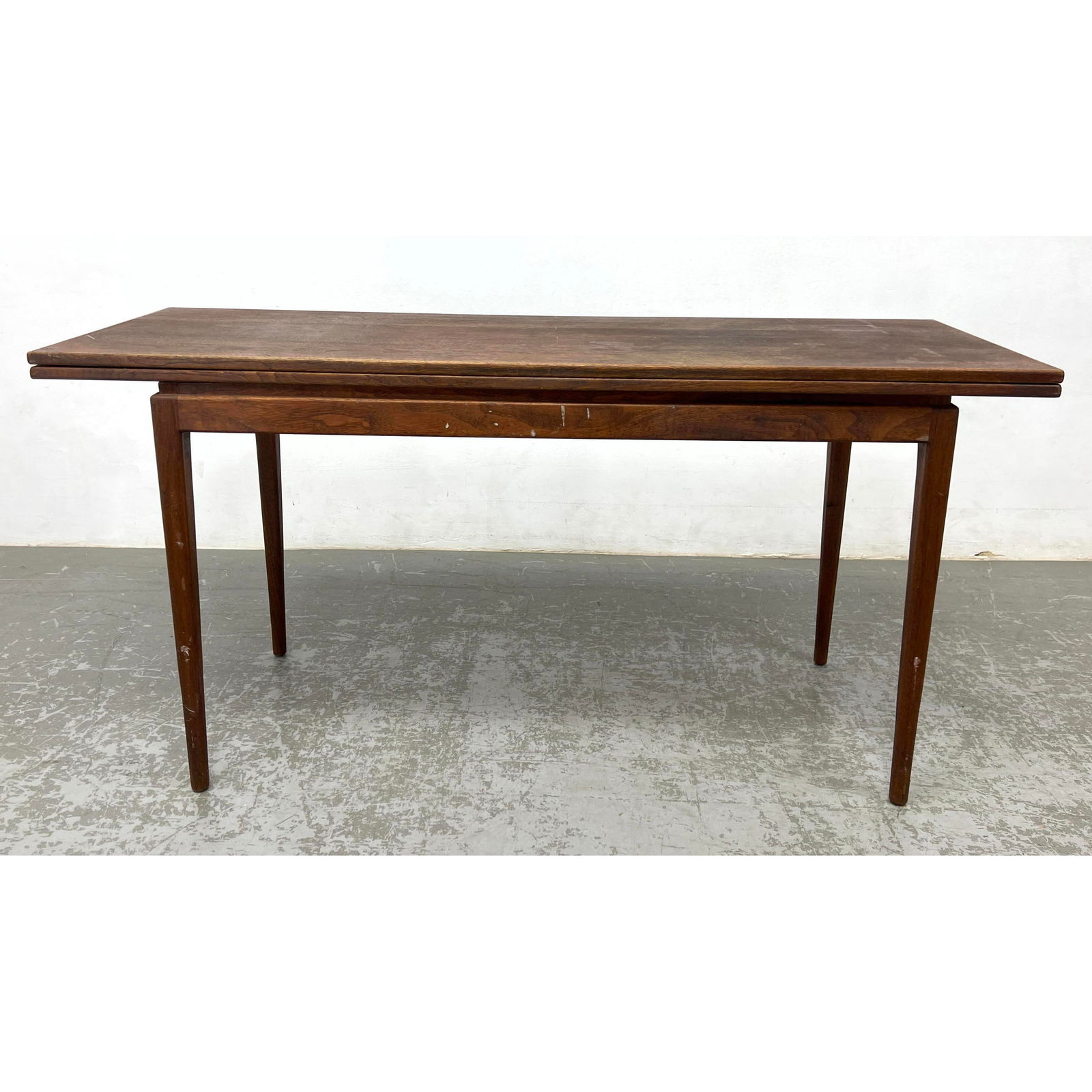 JENS RISOM Flip Top Console Table Dining Table. Walnut. Hinged Top Flips out to double size of top. (1 of 12)