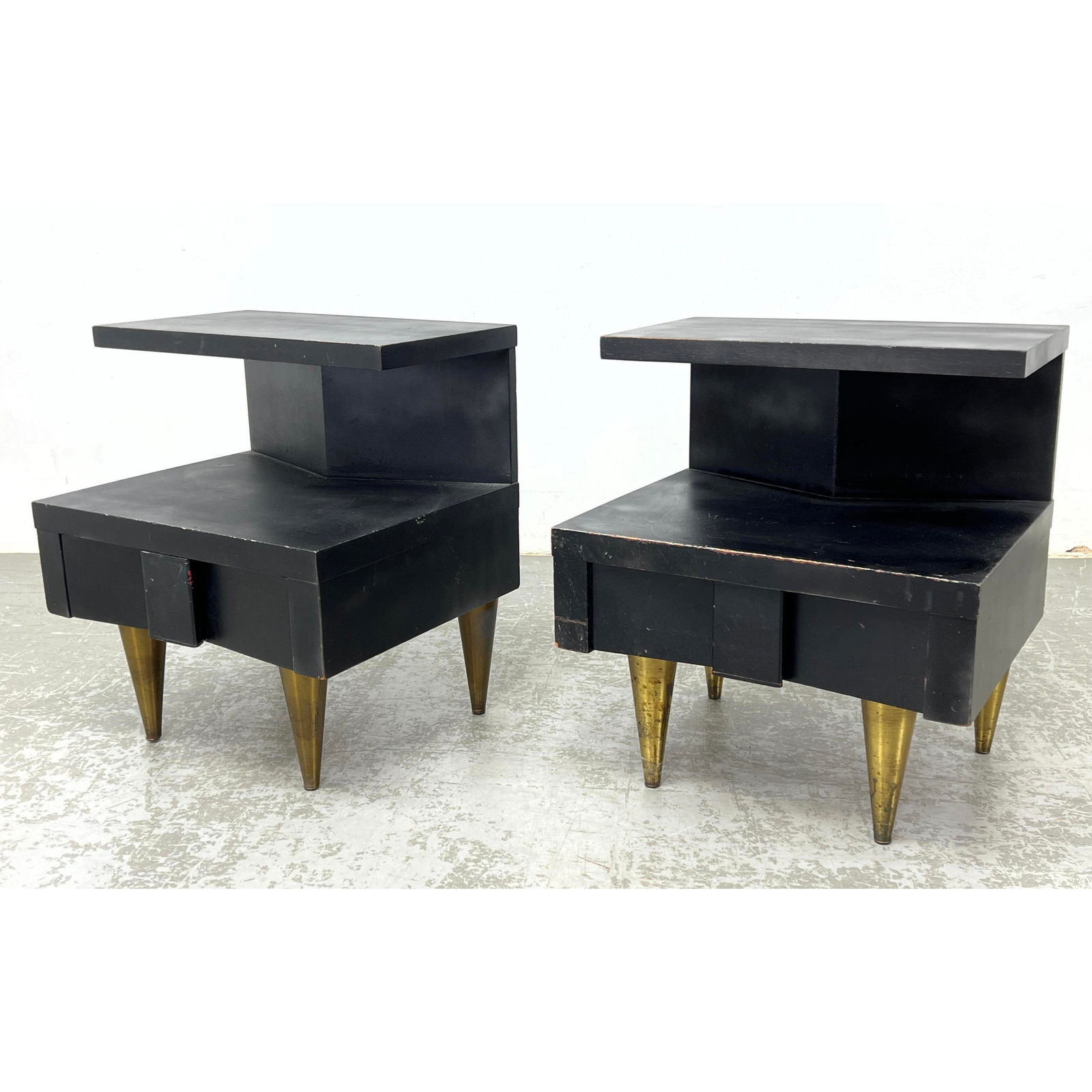 Pair 50s Modern Side Table Night Stands. Black painted finish. (1 of 17)