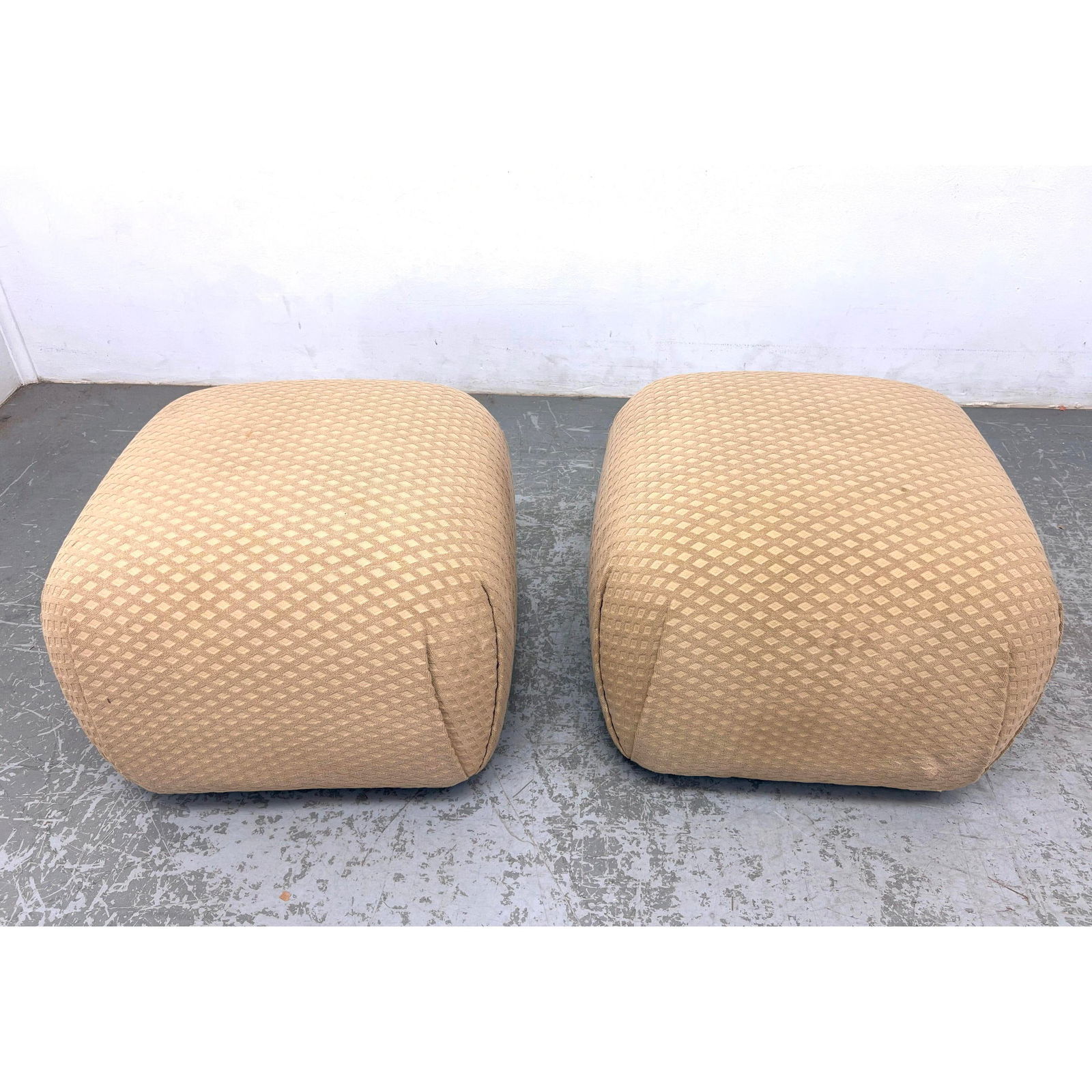 Pr Fabric Covered Modernist Footstools Ottoman. On Casters. (1 of 4)