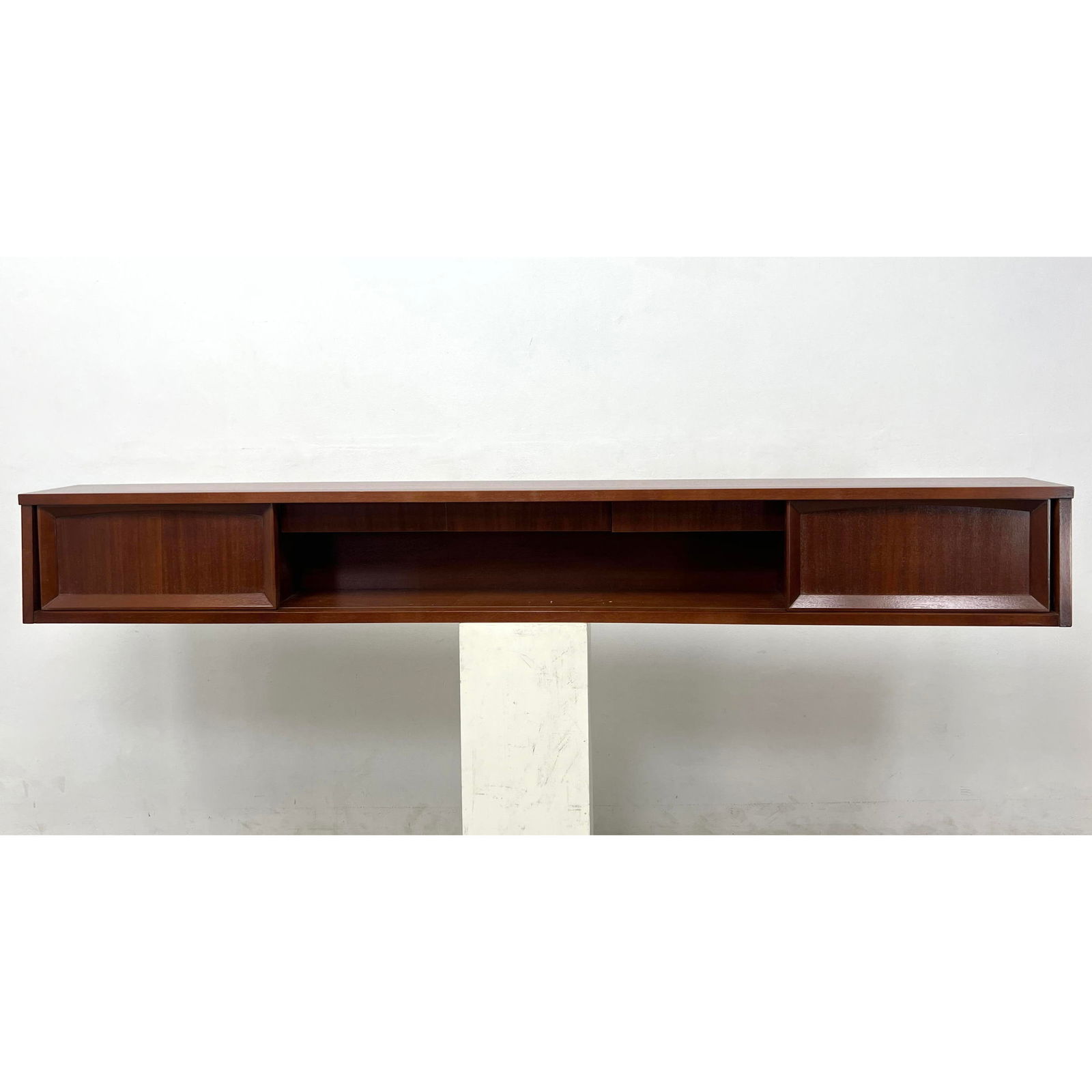 American Modern Bookcase Wall Shelf with drawers.  Might be a conversion from headboard. (1 of 9)
