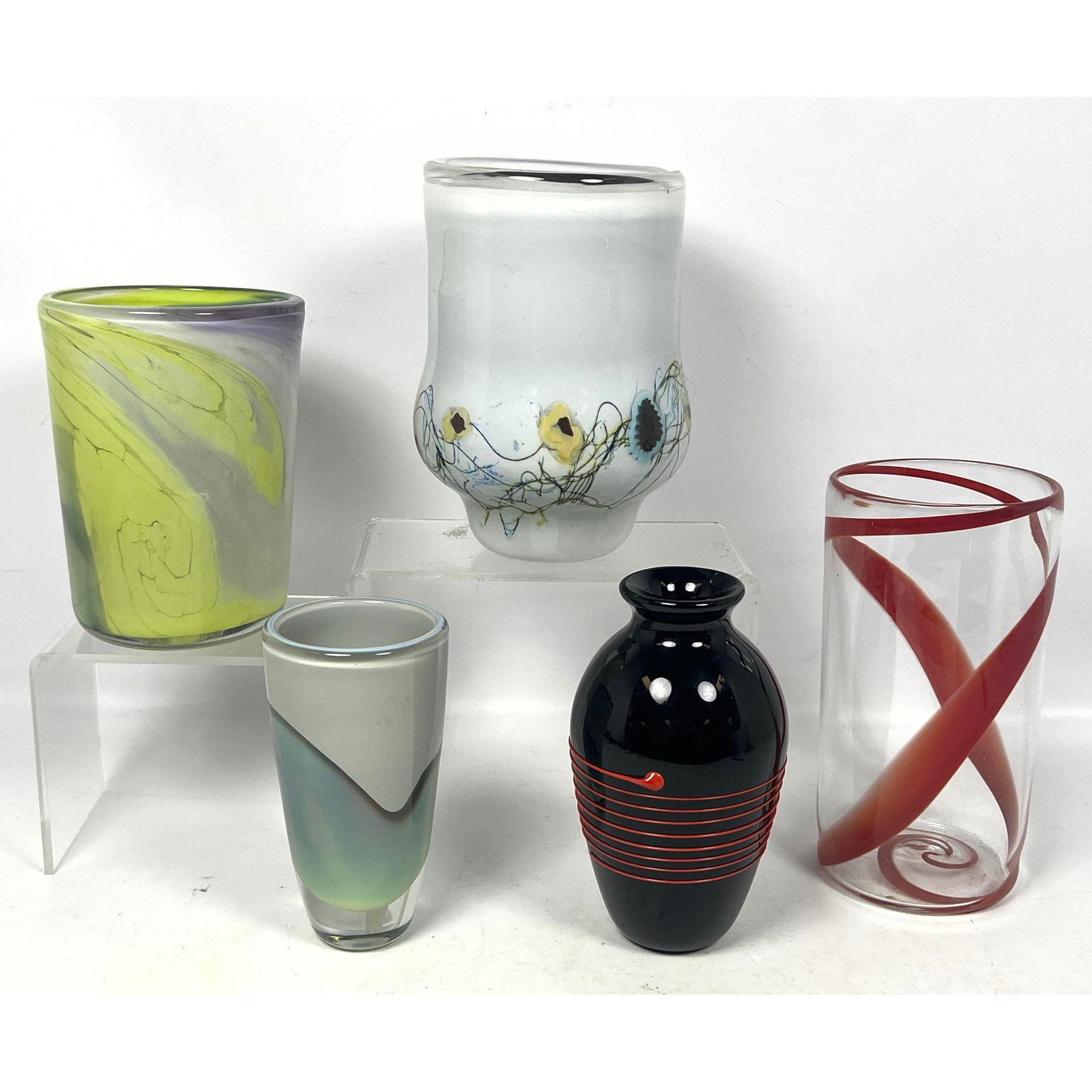 5pc American Studio Art Glass Vases. Elaine Hyde, Robbins, Zandhuin, etc. NEW Old Store Stock stored (1 of 18)