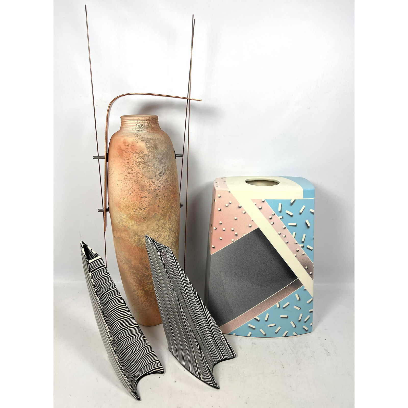 4pc American Artisan Studio Craft Pottery vases. 2 Signed BETH FORER Nerikomi Ware. 1 Signed M CHATE (1 of 15)