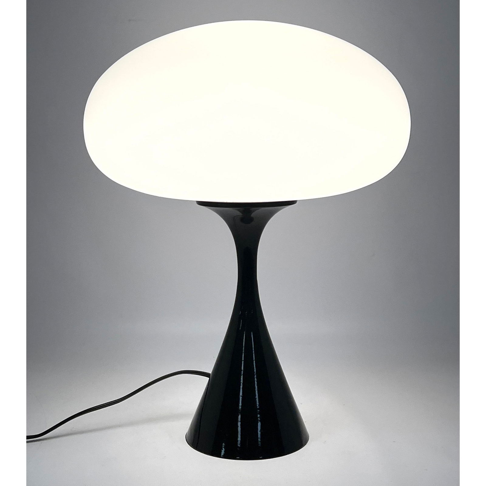 Black DESIGNLINE Glass Mushroom Shade Table Lamp, Black Enamel Base. Paper Label. StemLite. Contempo (1 of 12)