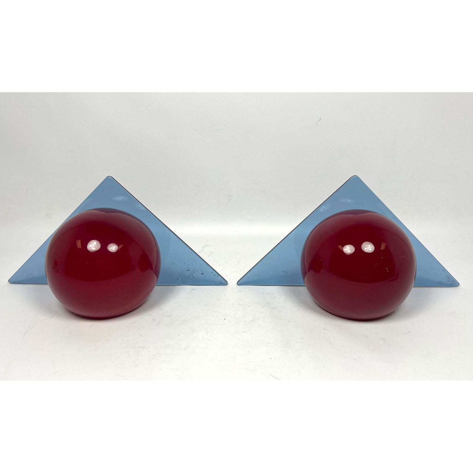 Pair of Memphis Style Glass Lights Shades. Hole to back for wire but no socket or cord. (1 of 12)