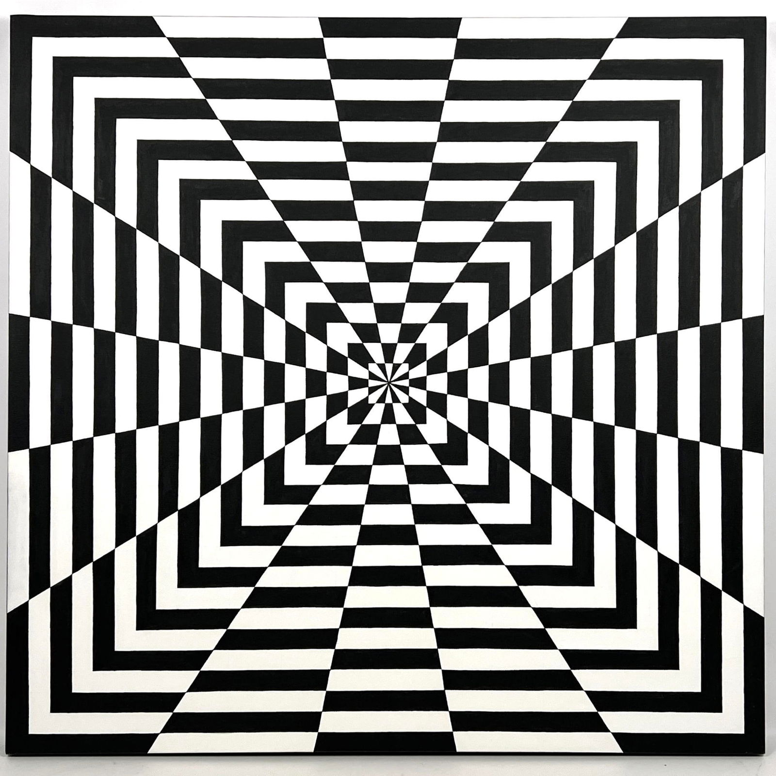 TIM RAY FISHER Painting OP ART Black and White vortex and Modernist Painting. Signed on Back. Acryli (1 of 9)