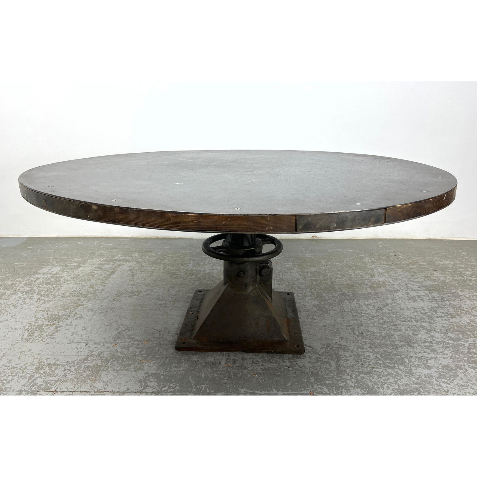 Very Large Industrial Steel Dining Display Table. Adjustable Height. Top wood sandwiched between 2 h (1 of 18)
