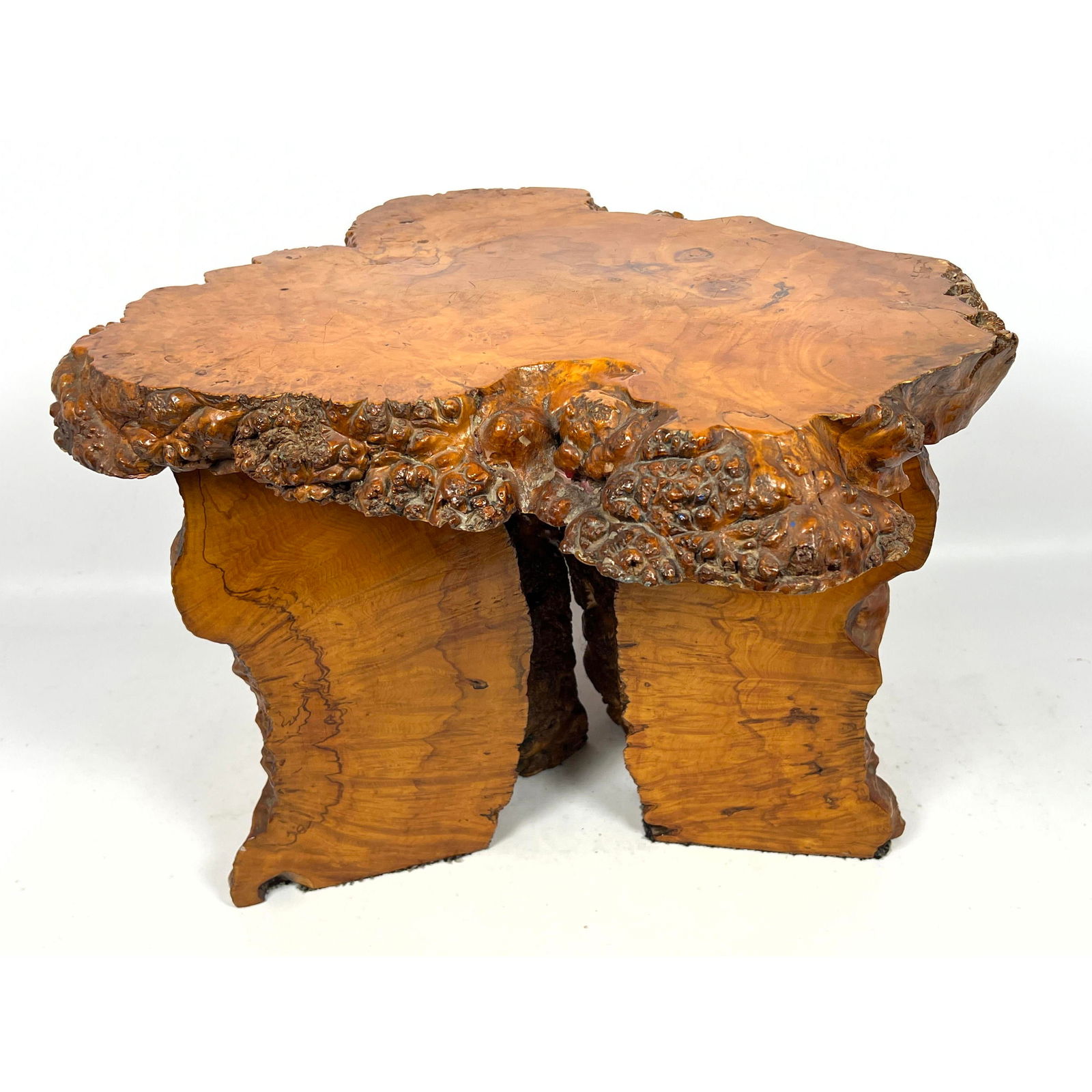 Live Edge Burl Wood Side Table. Artisan Studio. Live Edge Slab Legs. Not Signed. (1 of 9)