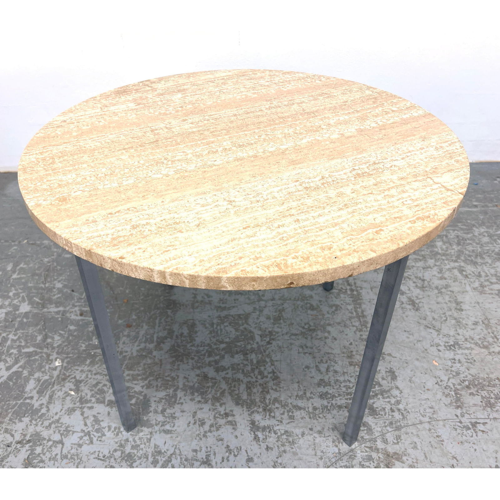 Poul Kjaerholm Travertine Round Table. Modernist End Table on Steel Legs. (1 of 10)